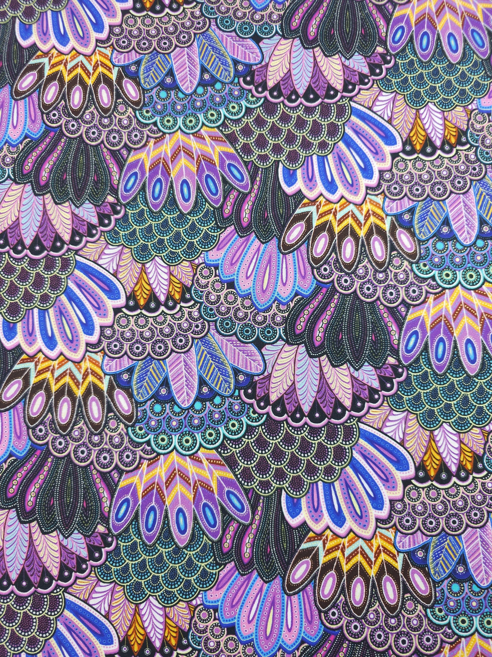 Purple Oasis Peacock Feathers 100% Cotton