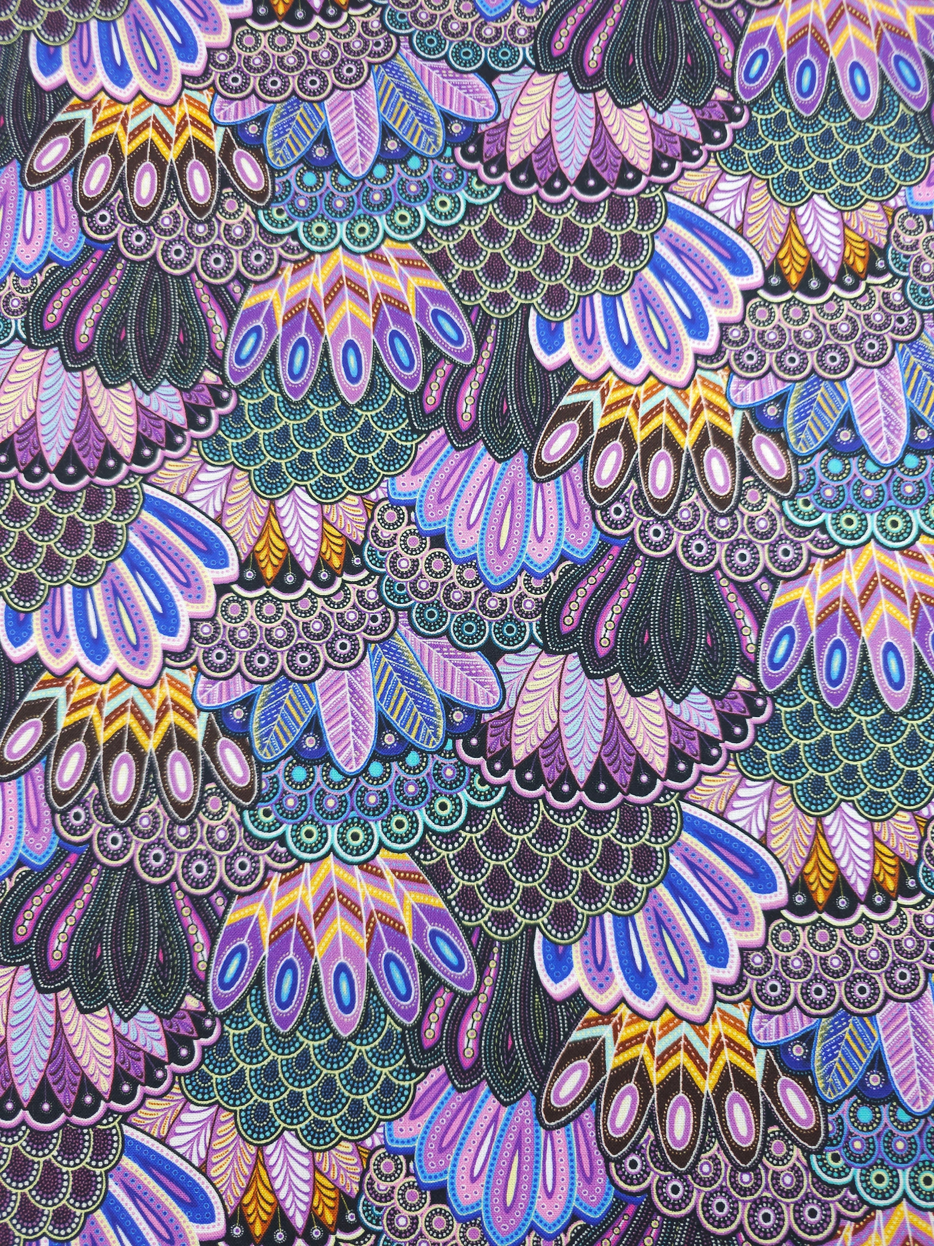 Purple Oasis Peacock Feathers 100% Cotton