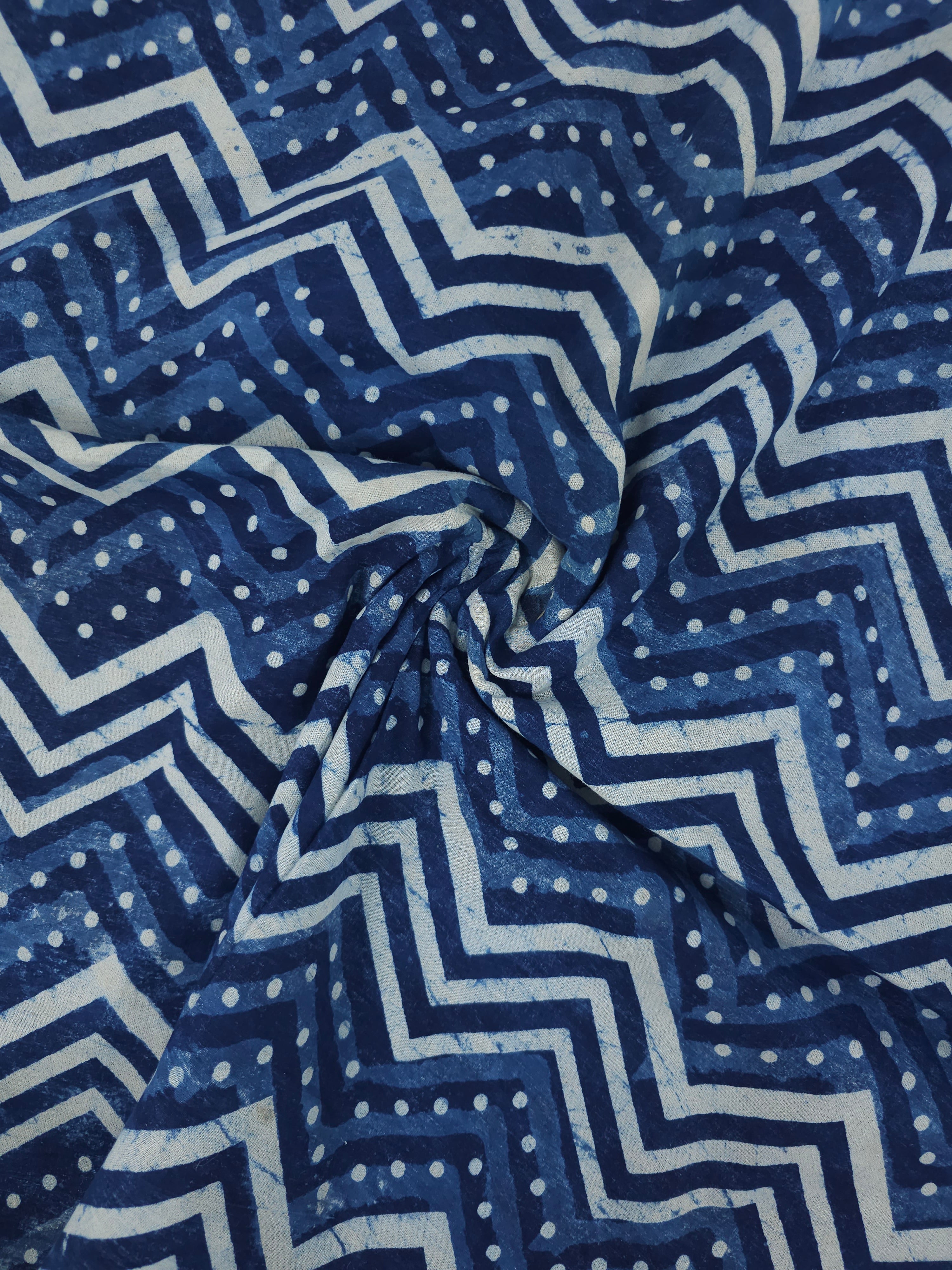 Indigo ZigZag Polka Block Print Cotton