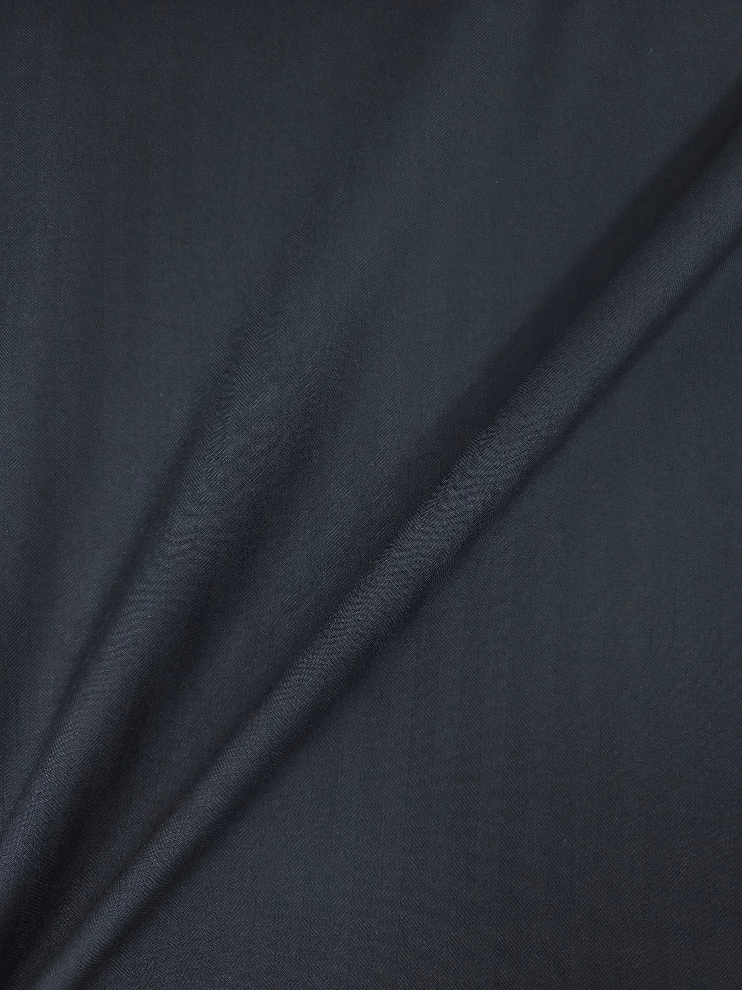 Black Herringbone Stripe Poly Wool Suiting