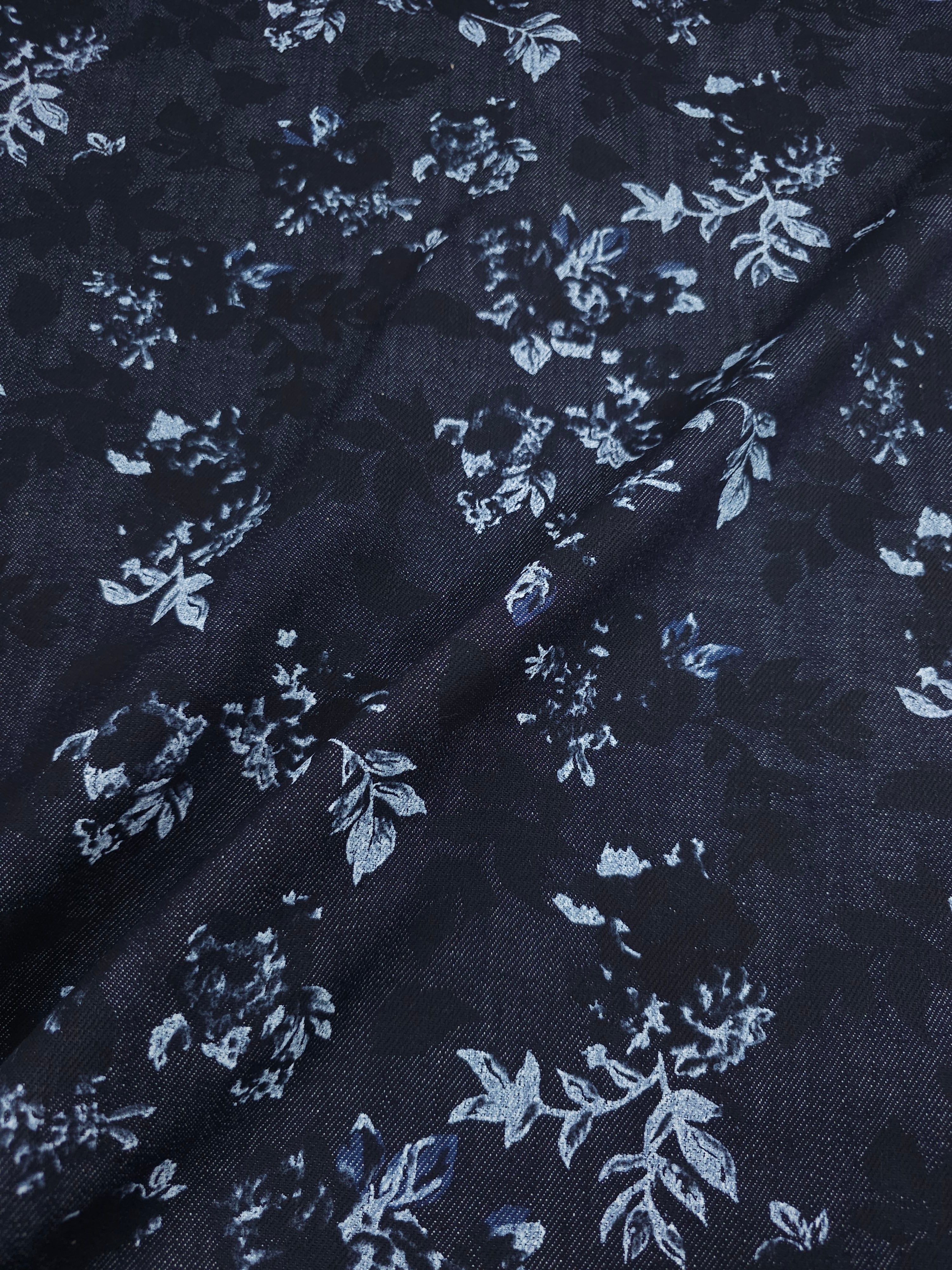 Dark Navy Floating Floral Denim