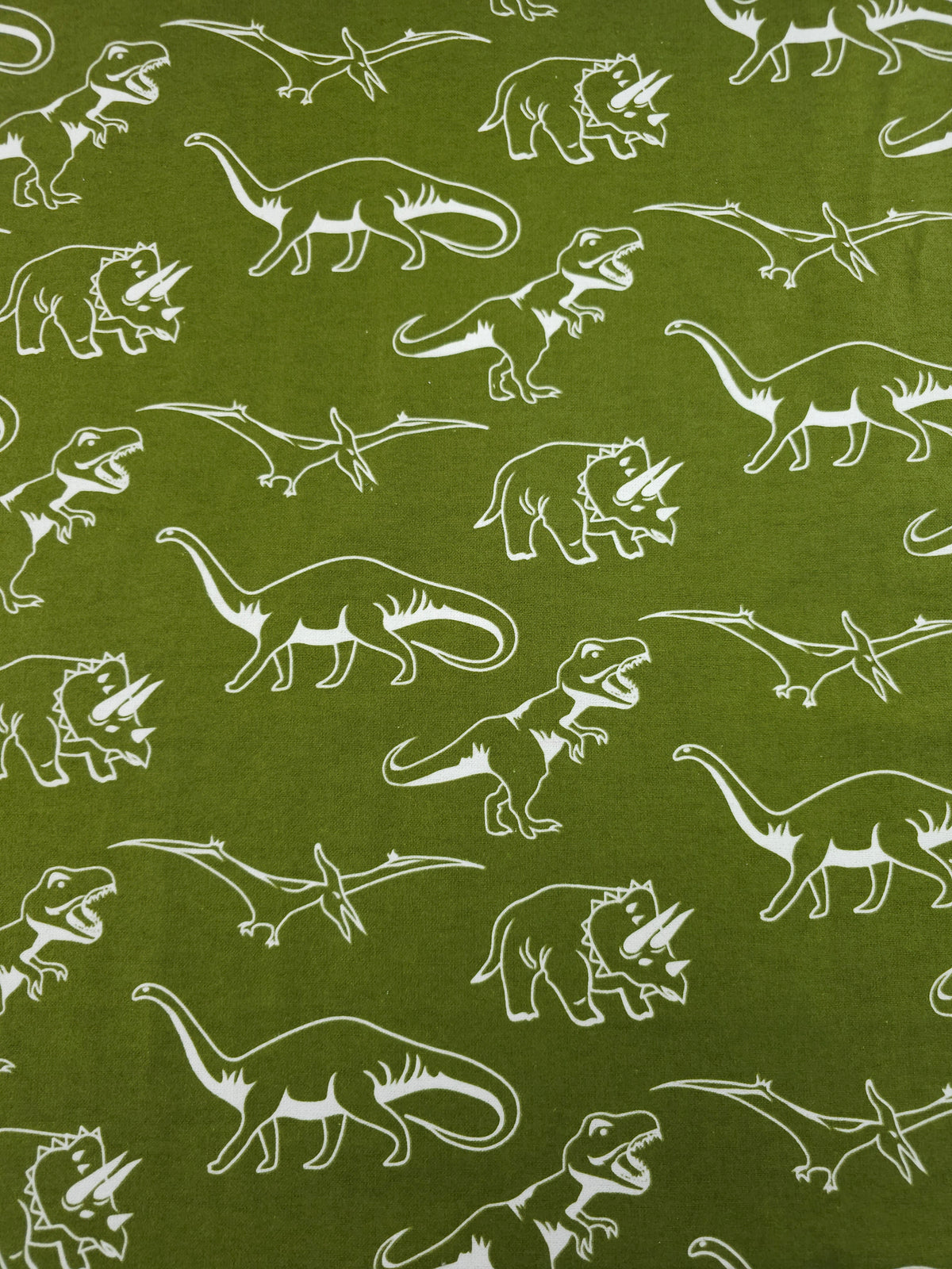 Olive Green Dino Lightweight Flannel Cotton