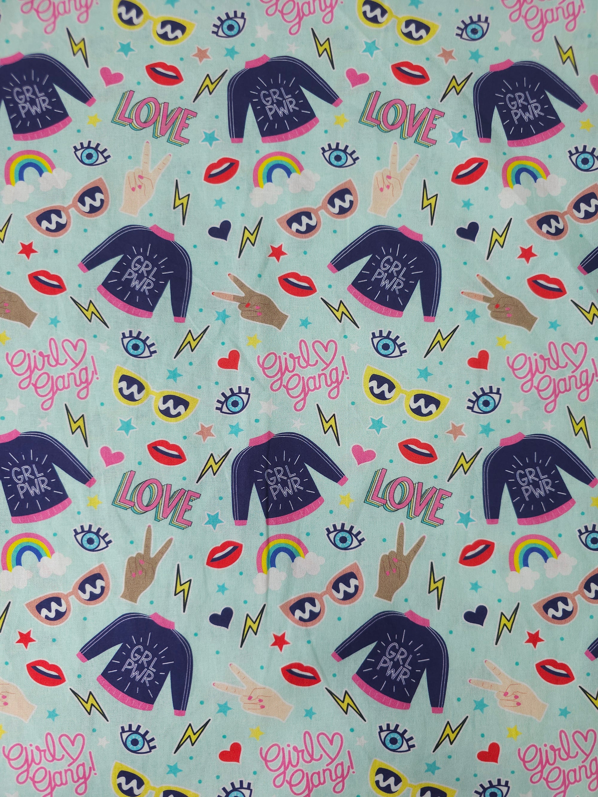 Minty Blue Girl Power 100% Cotton