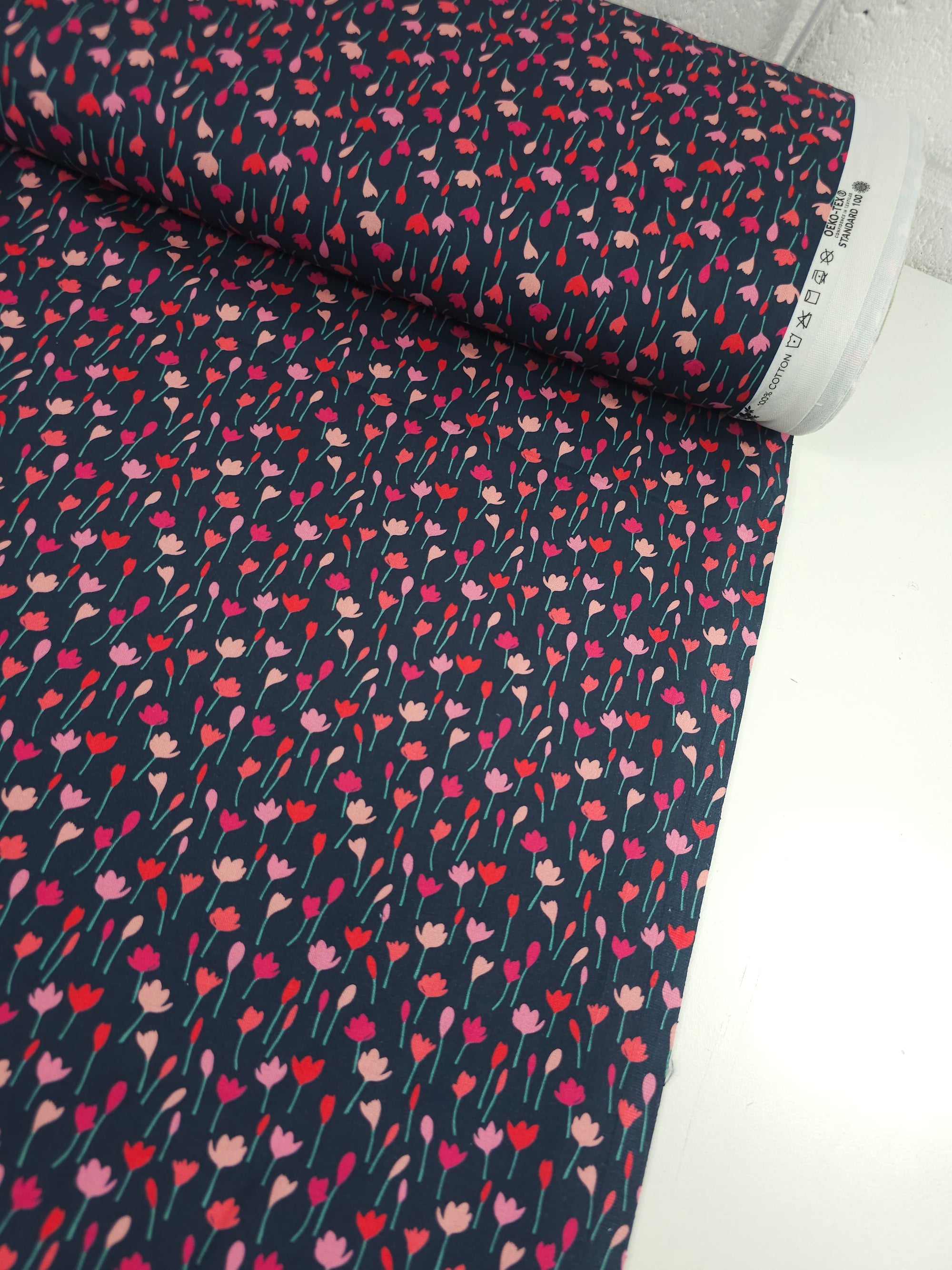 Navy Tulip Field 100% Cotton