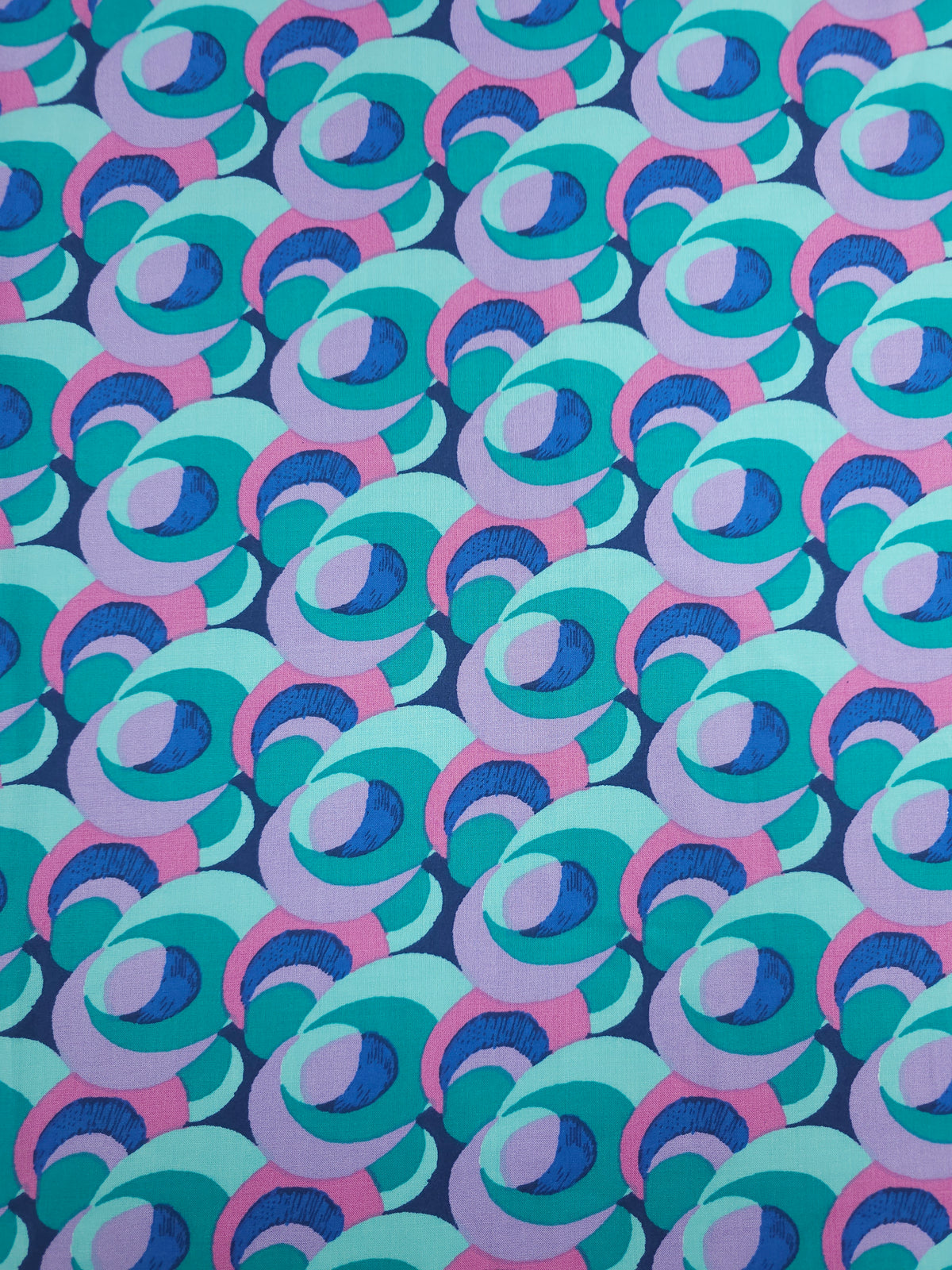 Teal/Purple Quirky Circle Link Viscose Challis