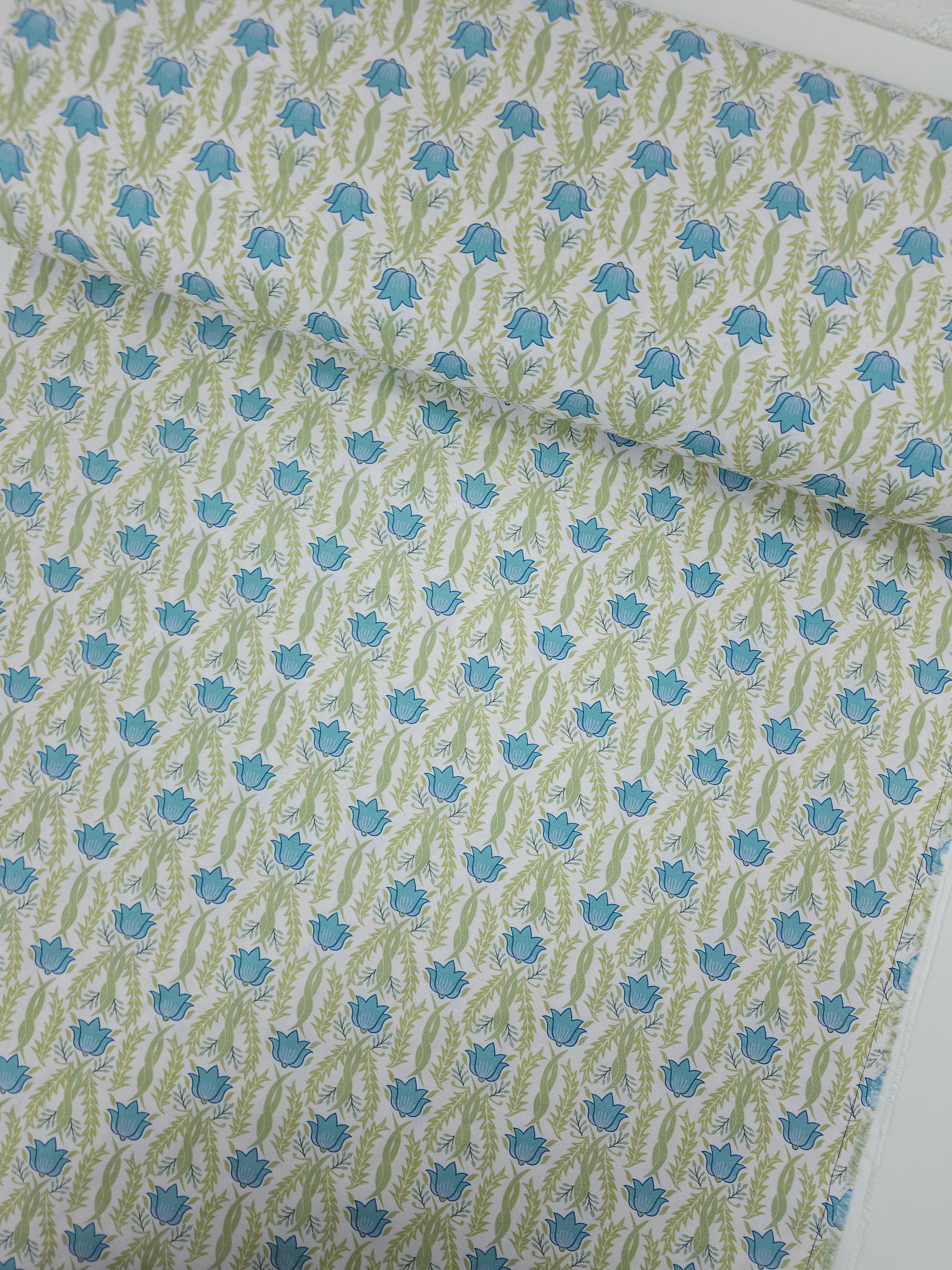 Lime/Blue Garden Delight Floral 100% Cotton