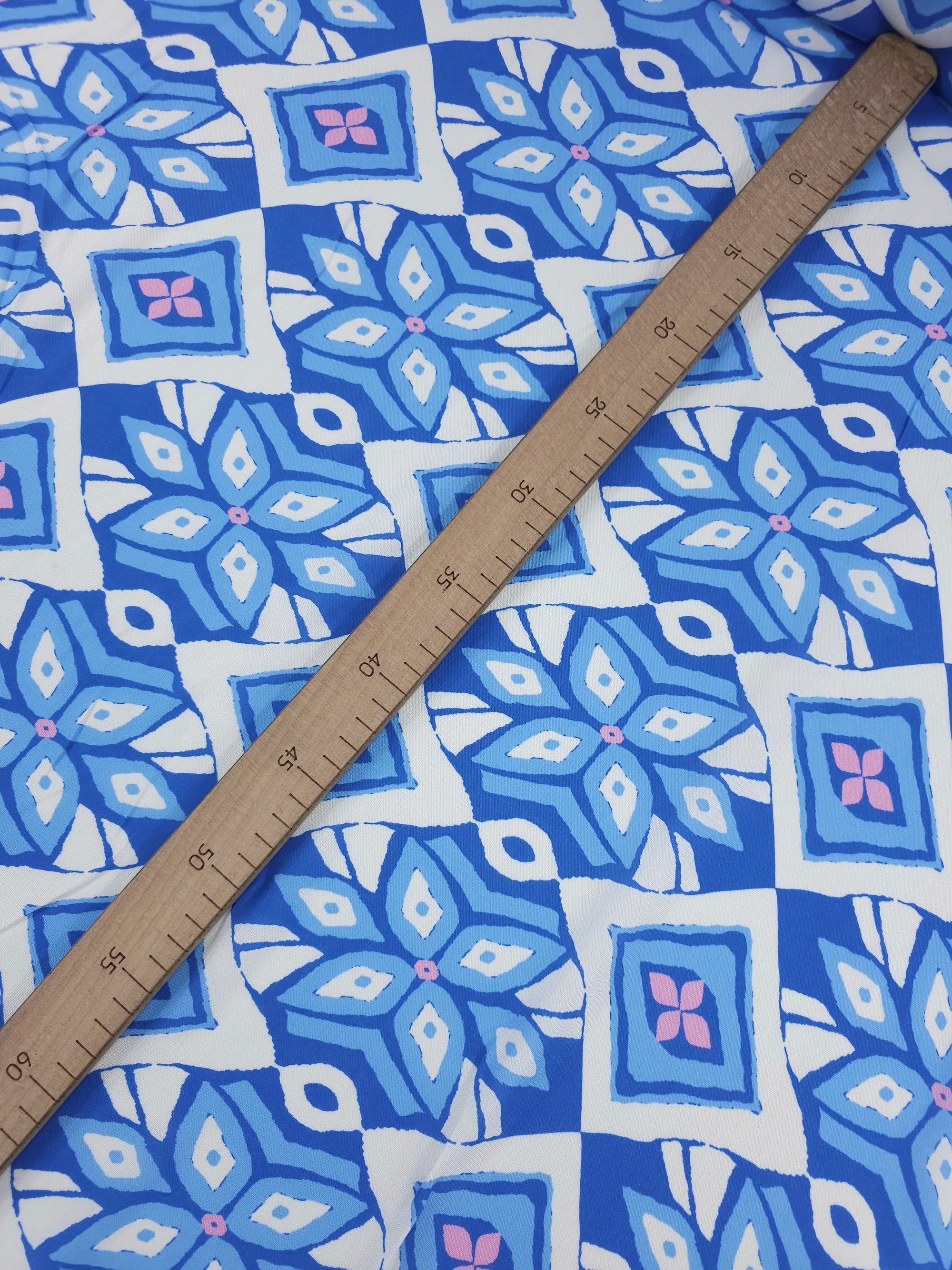 Blue/Pink Geometric Diamond Viscose Challis