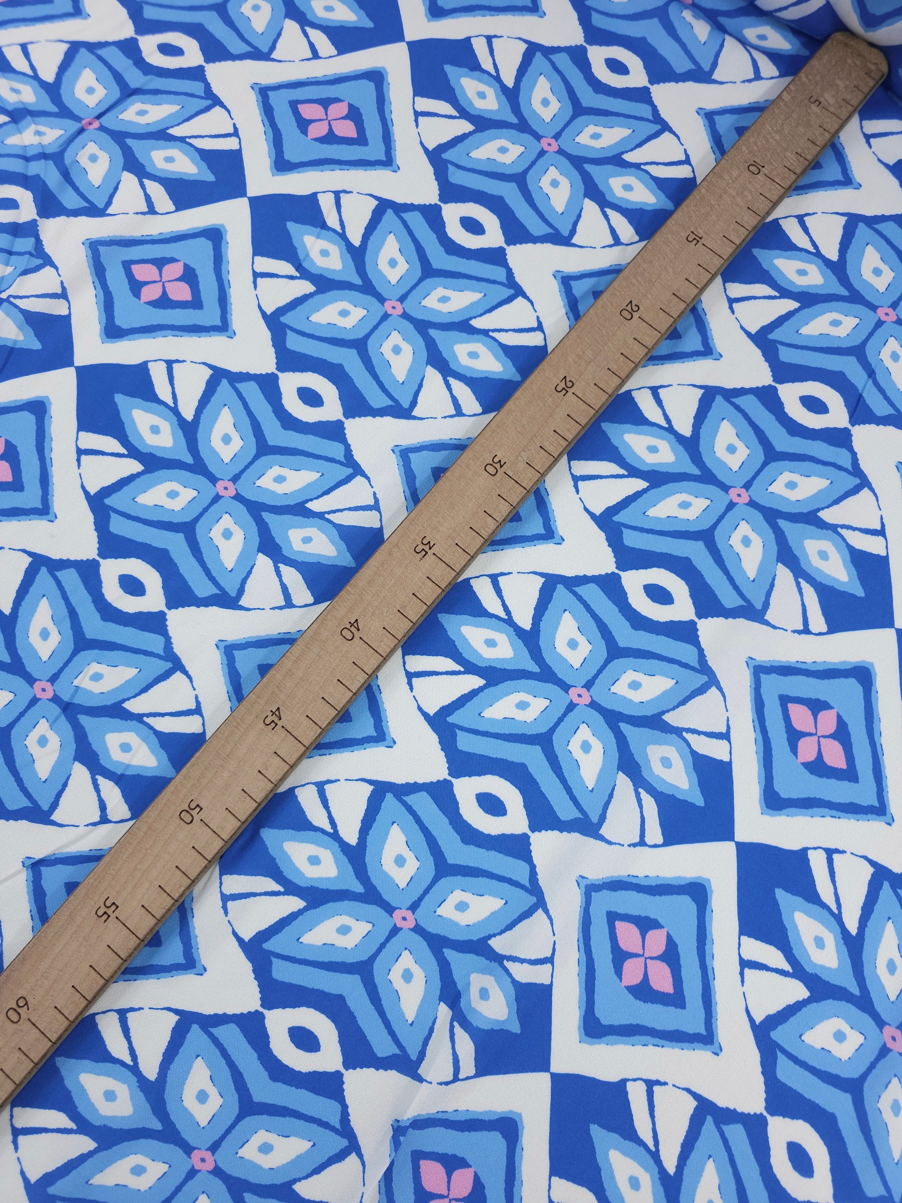 Blue/Pink Geometric Diamond Viscose Challis