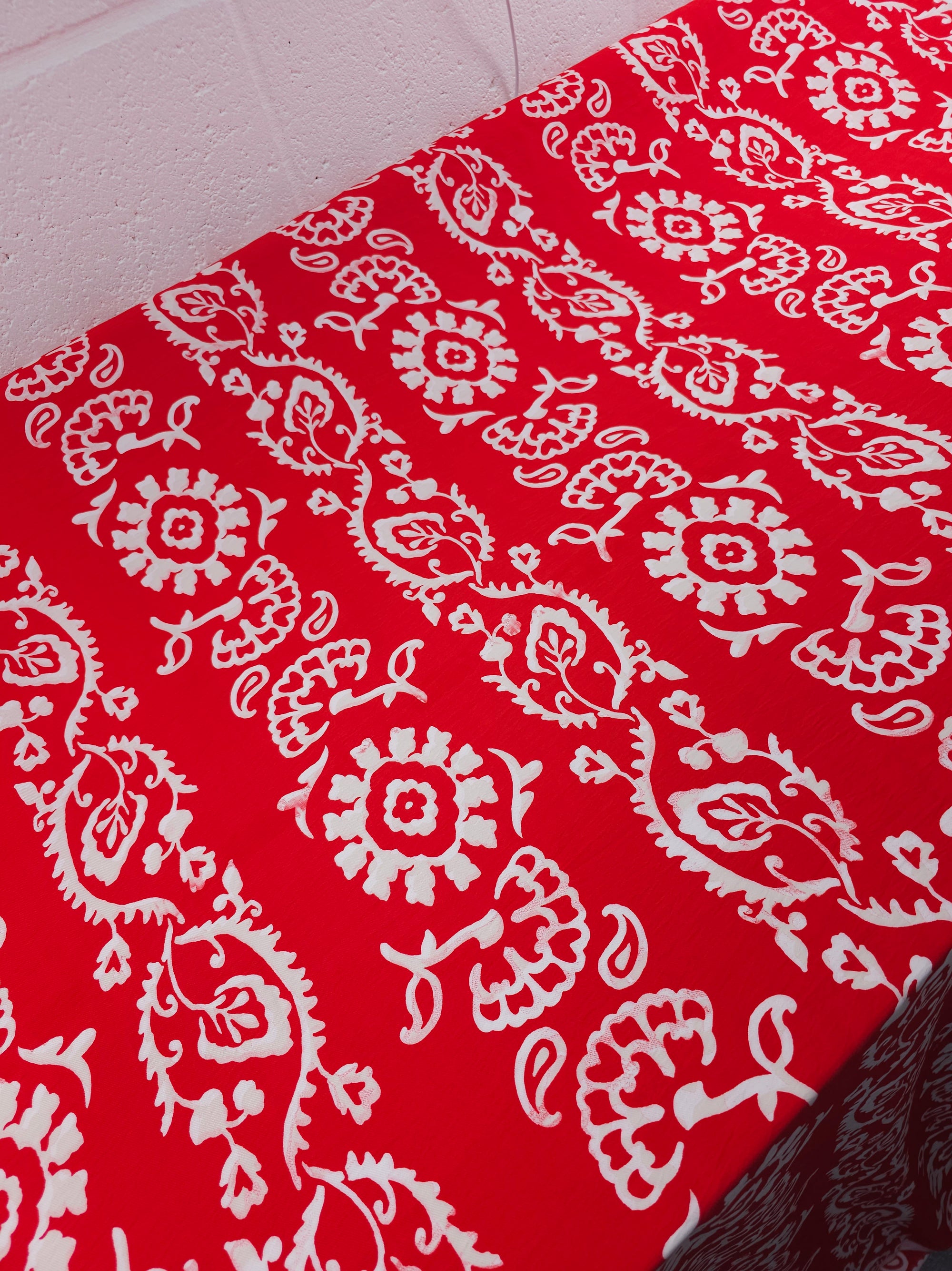 Red/White Damask Stripe Viscose Modal *DEFECT*