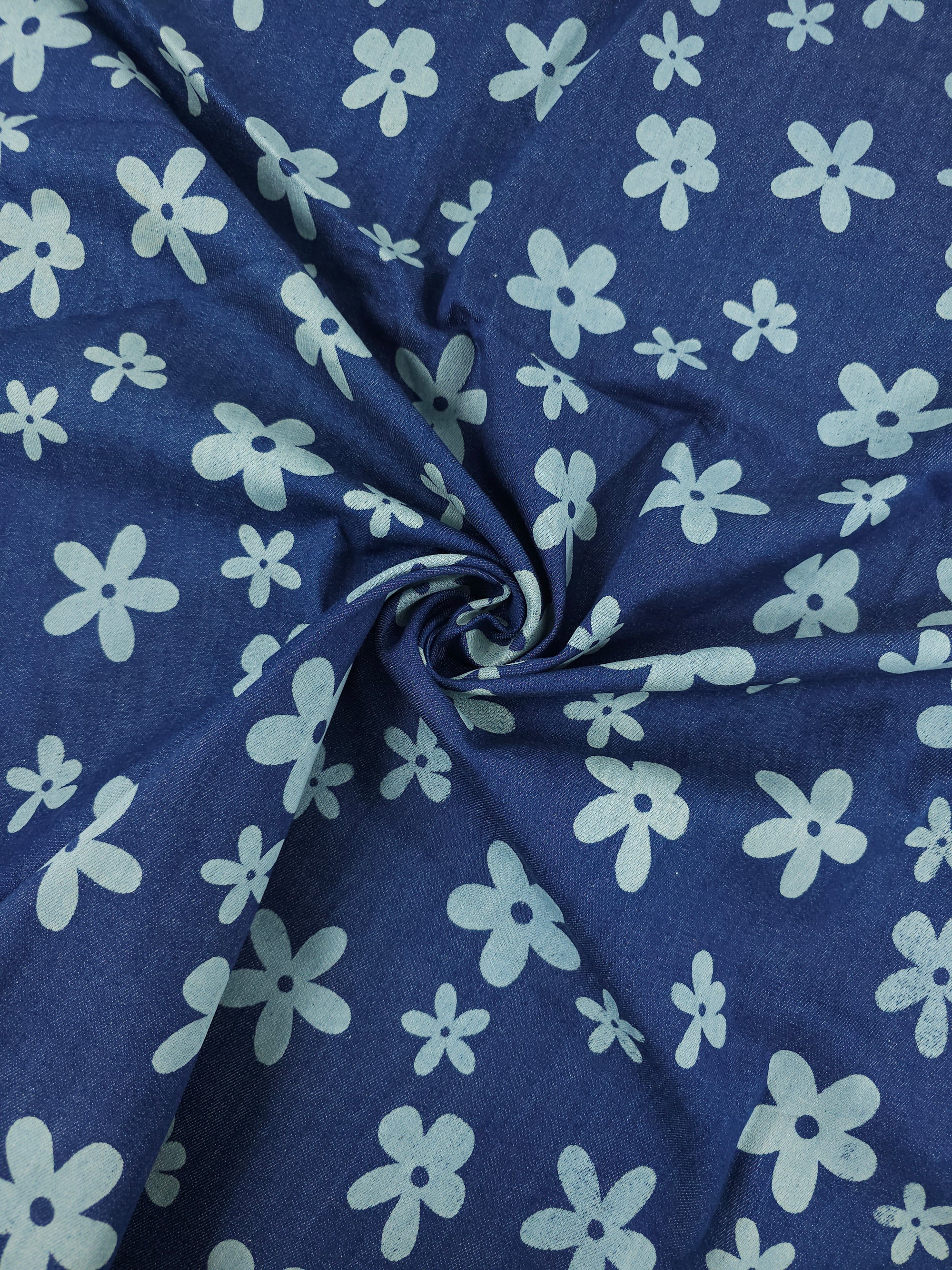Indigo Navy Quirky Daisy Floral Denim
