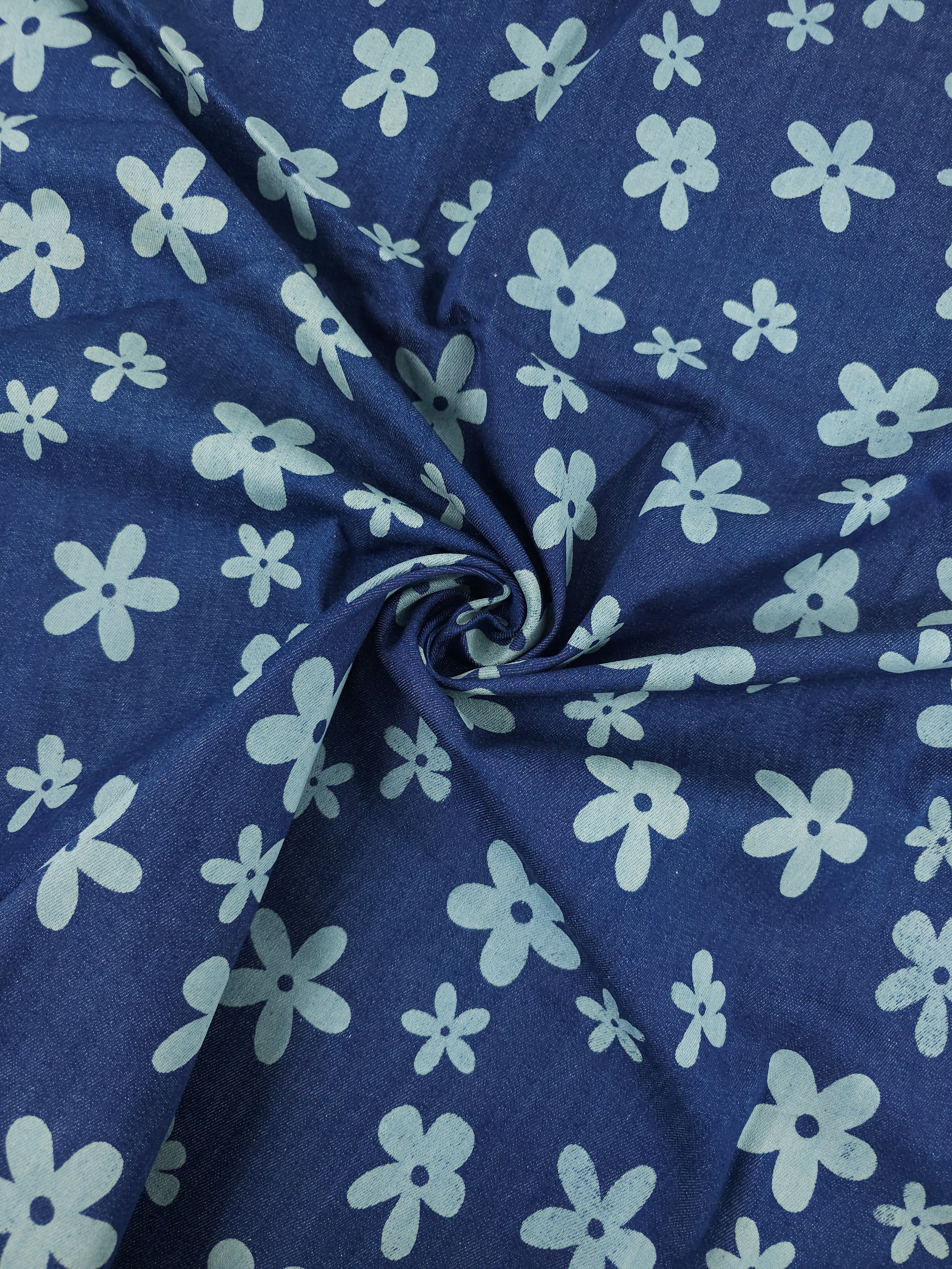 Indigo Navy Quirky Daisy Floral Denim