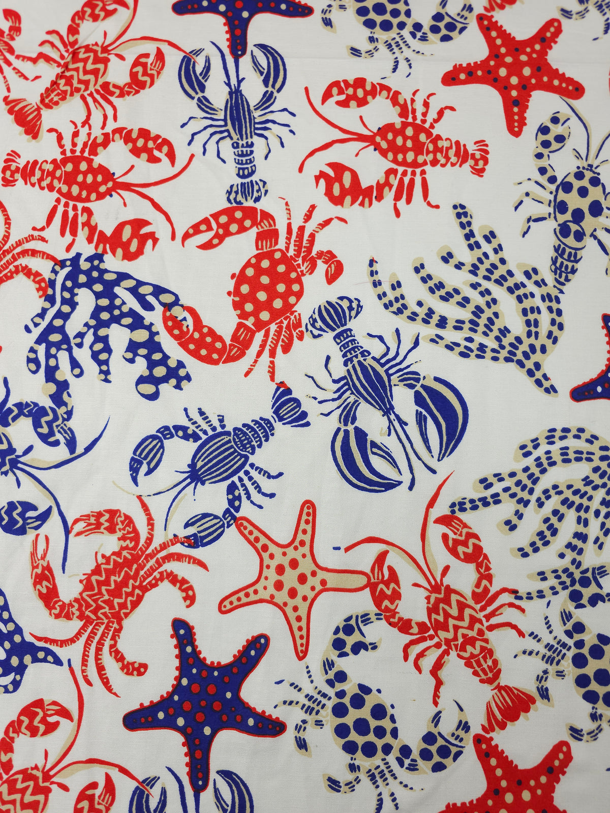 Red/Blue Sea Life Flax Cotton - The Salty Mermaid