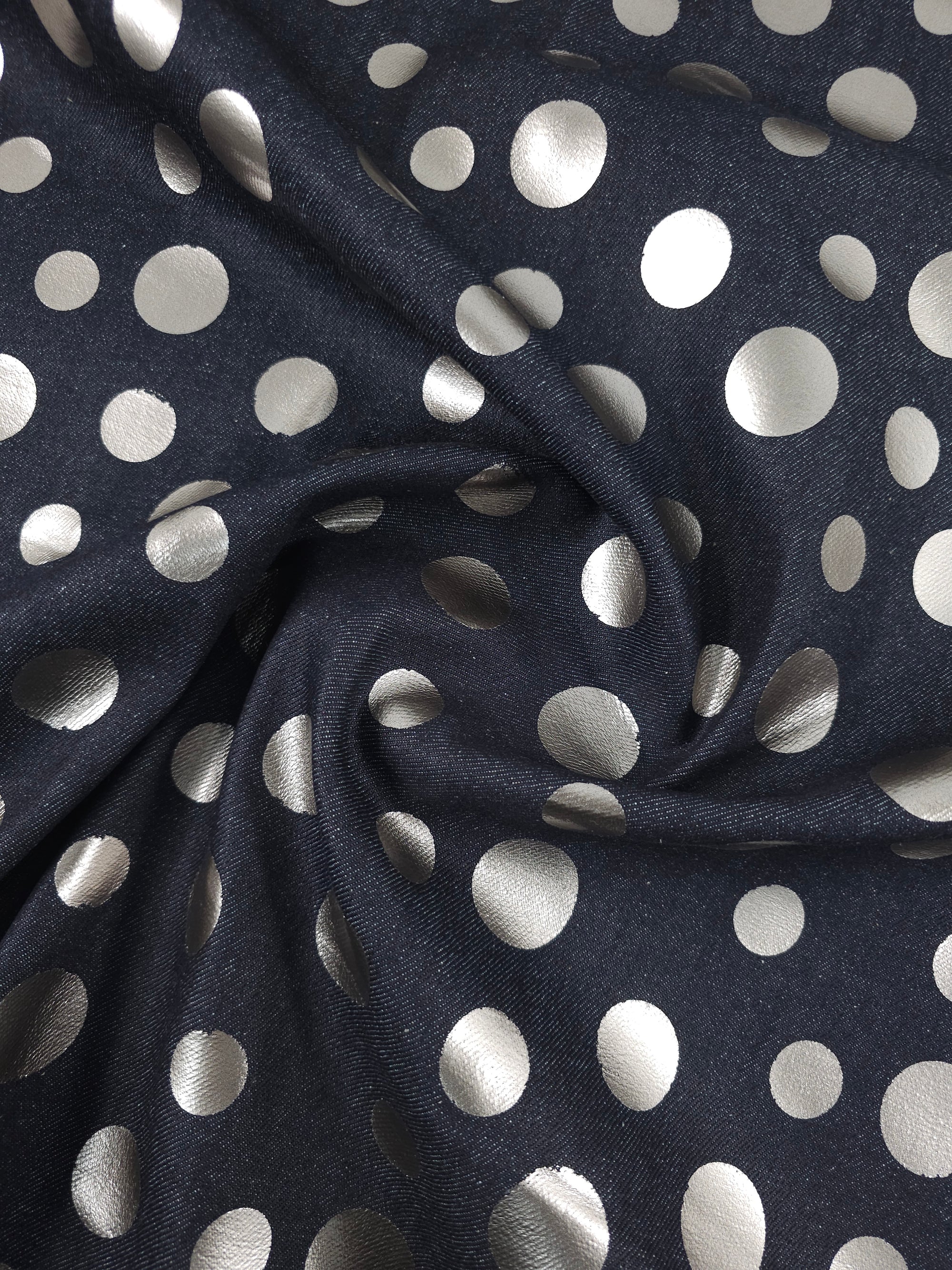 Charcoal Navy/Silver Foil Polka Denim