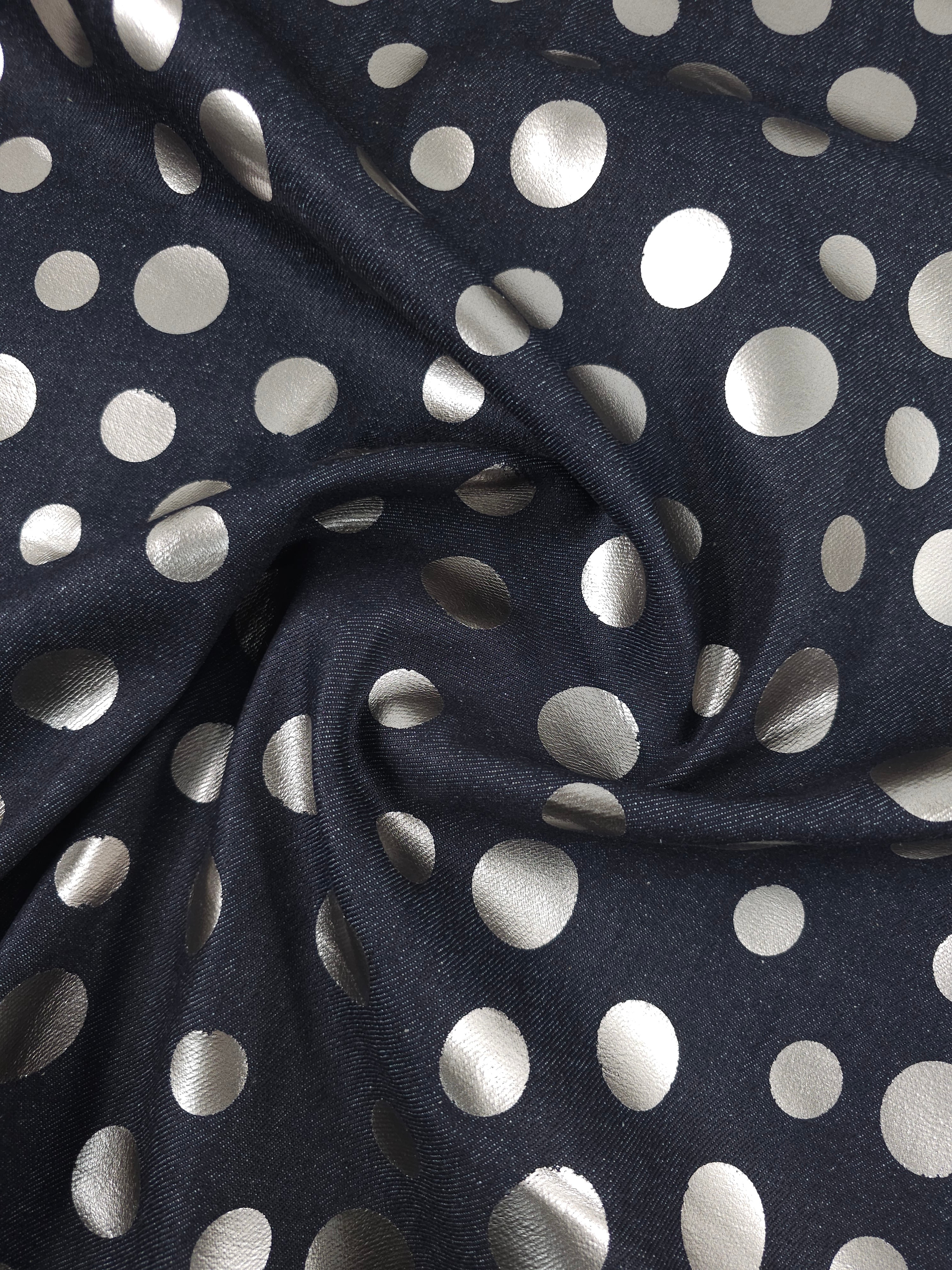 Charcoal Navy/Silver Foil Polka Denim