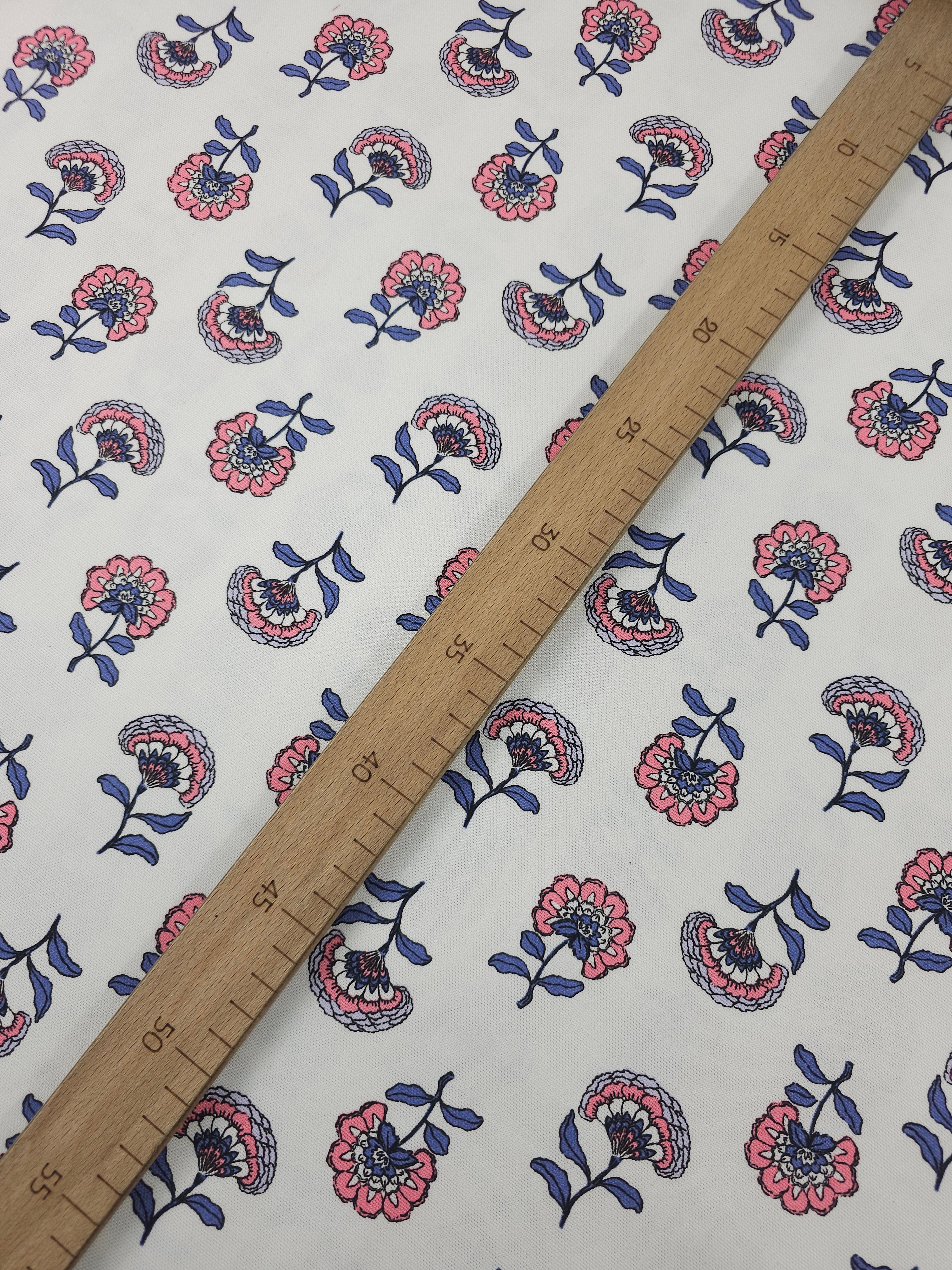 Pink/Periwinkle Floating Flowers Lightweight Canvas Cotton