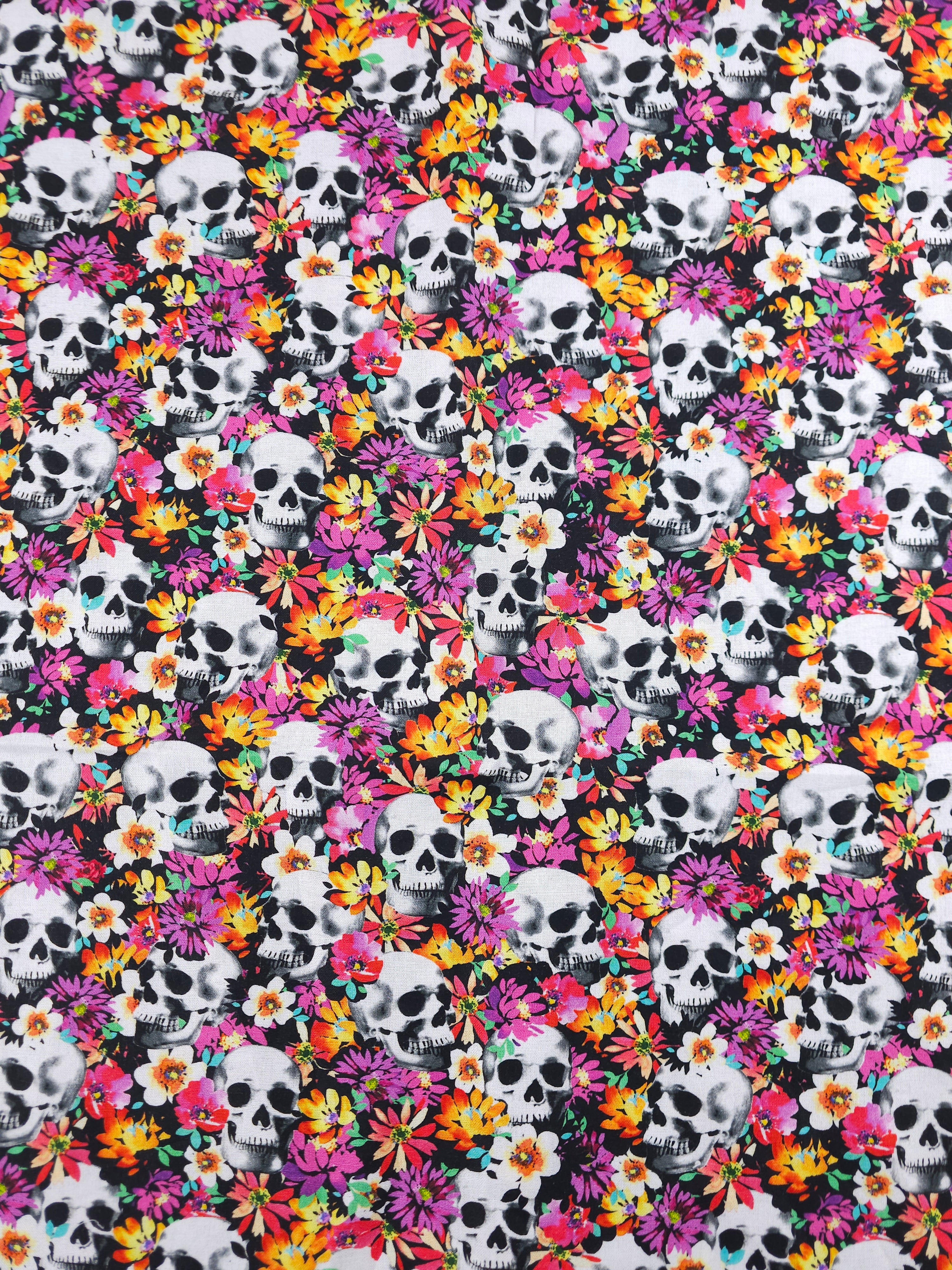 Skull Flower Field Cotton - 1.8m Piece