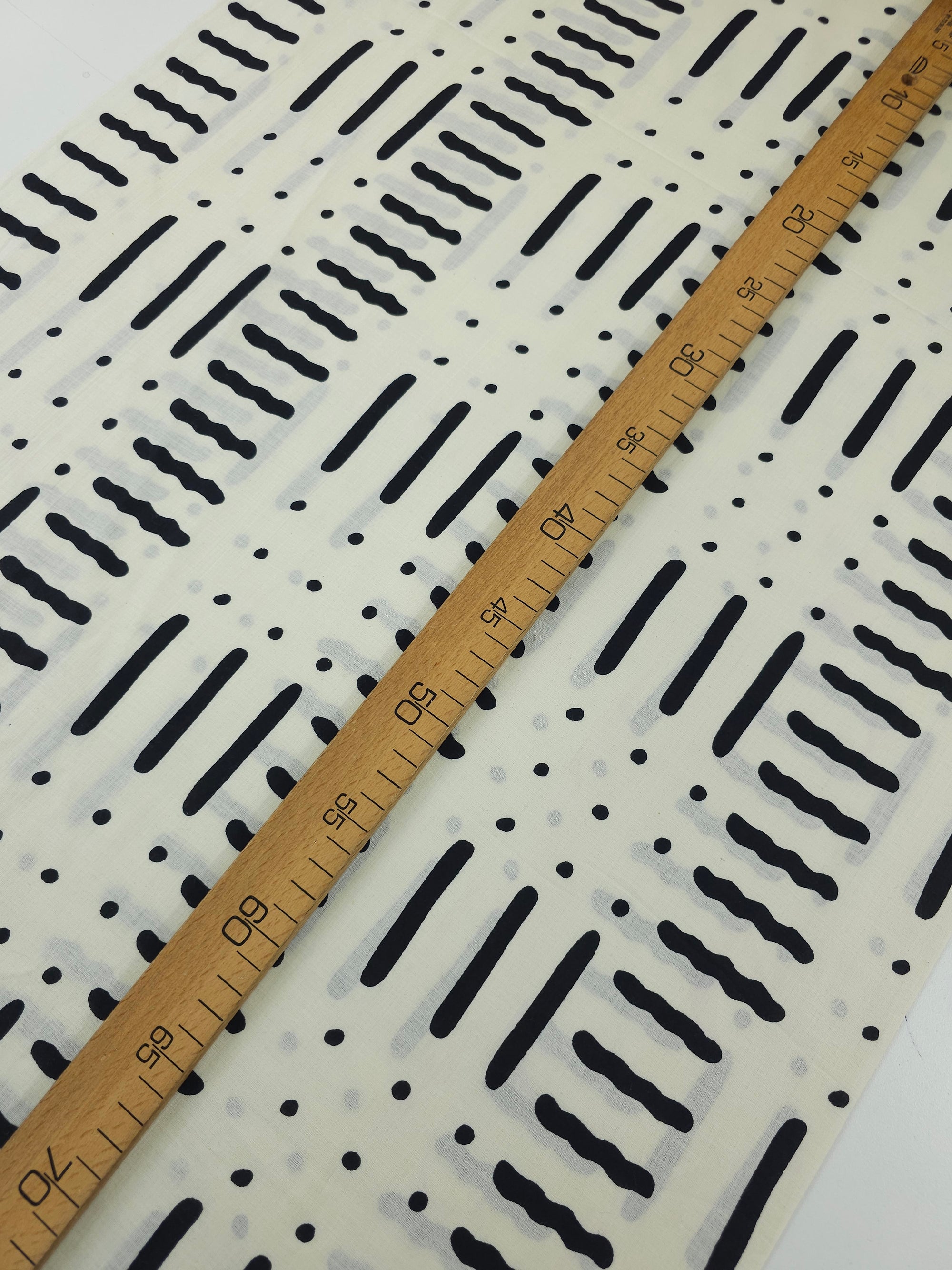 Ivory/Black Doodle Line Dot Cambric Cotton