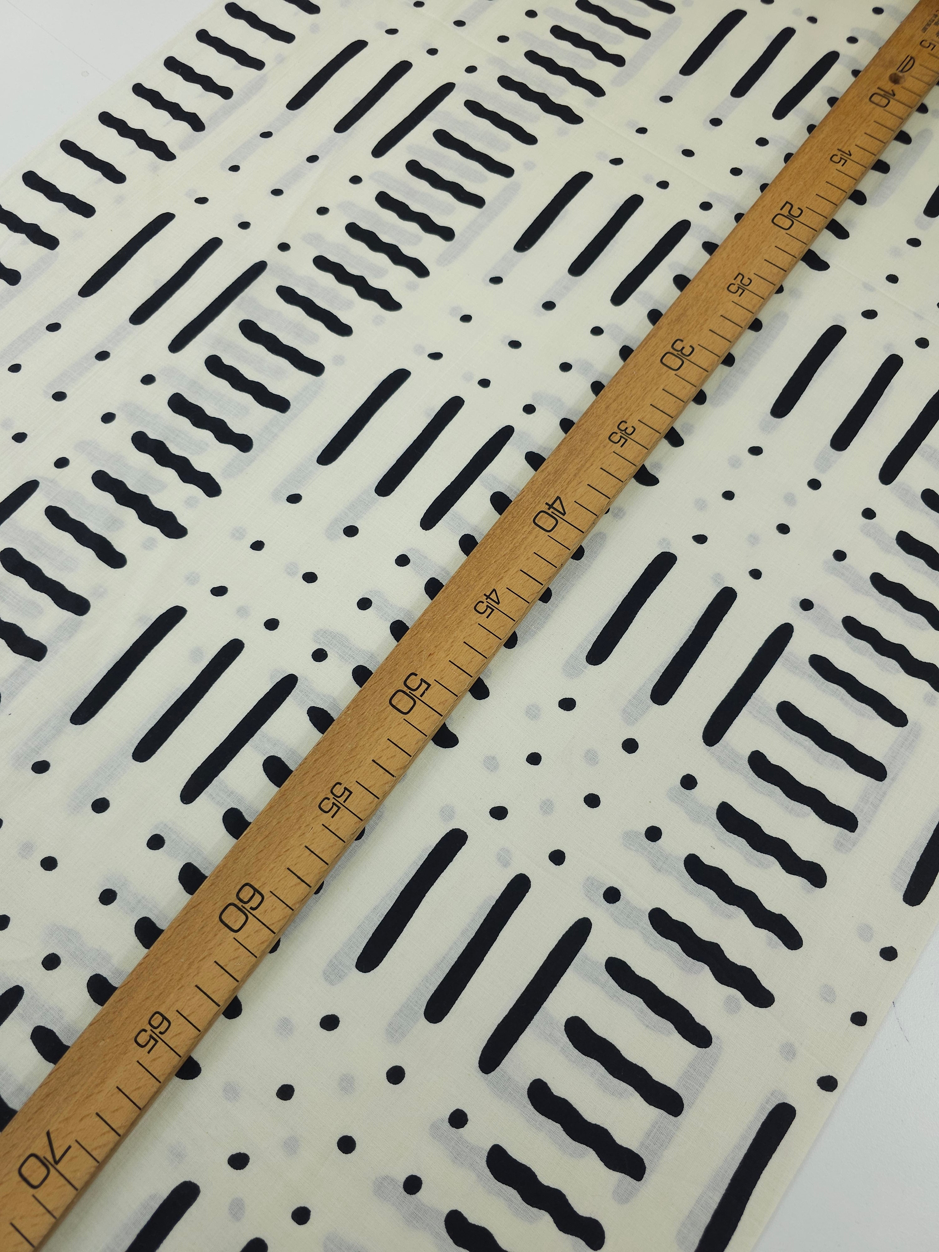 Ivory/Black Doodle Line Dot Cambric Cotton