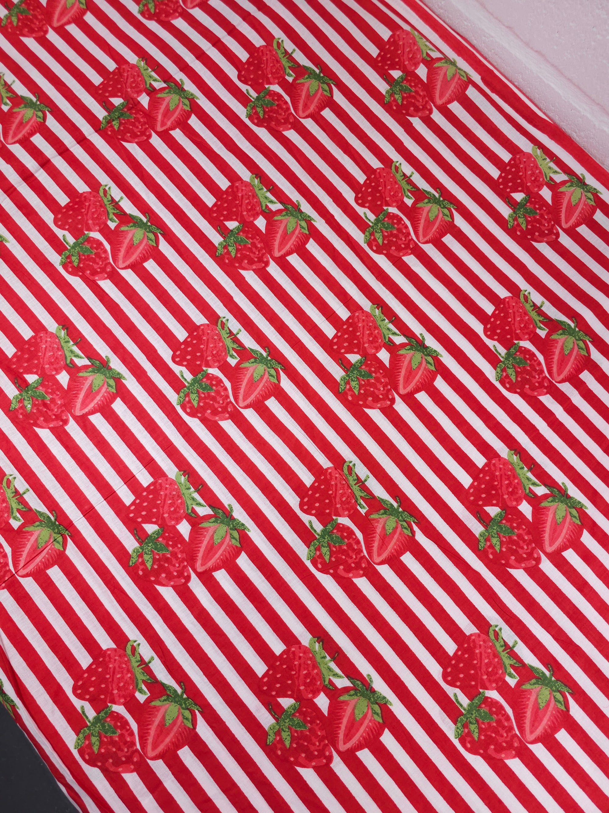 Red Strawberry Stripe Lightweight Cambric Cotton