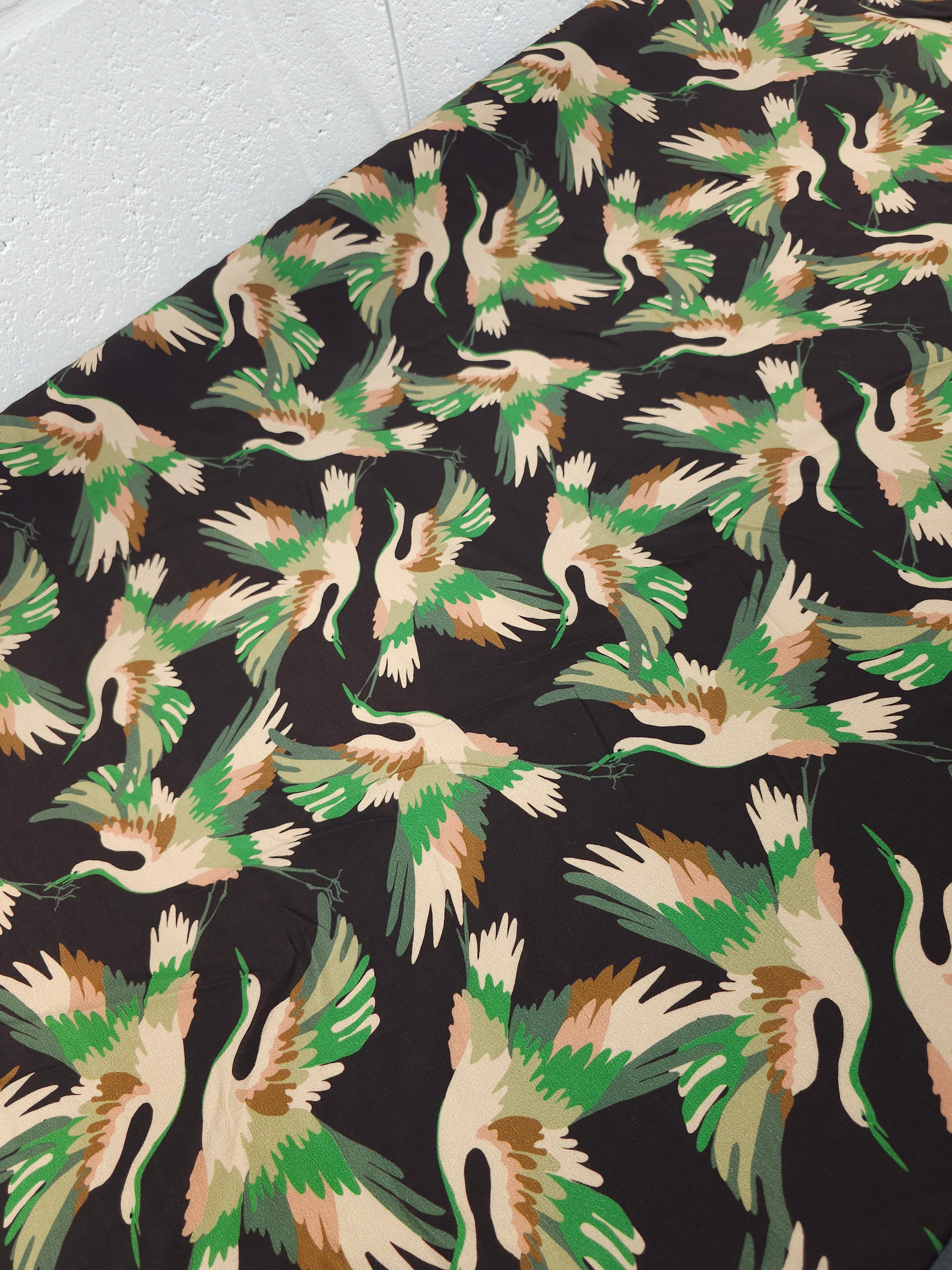 Muted Tones Flying Birds Viscose Crepe