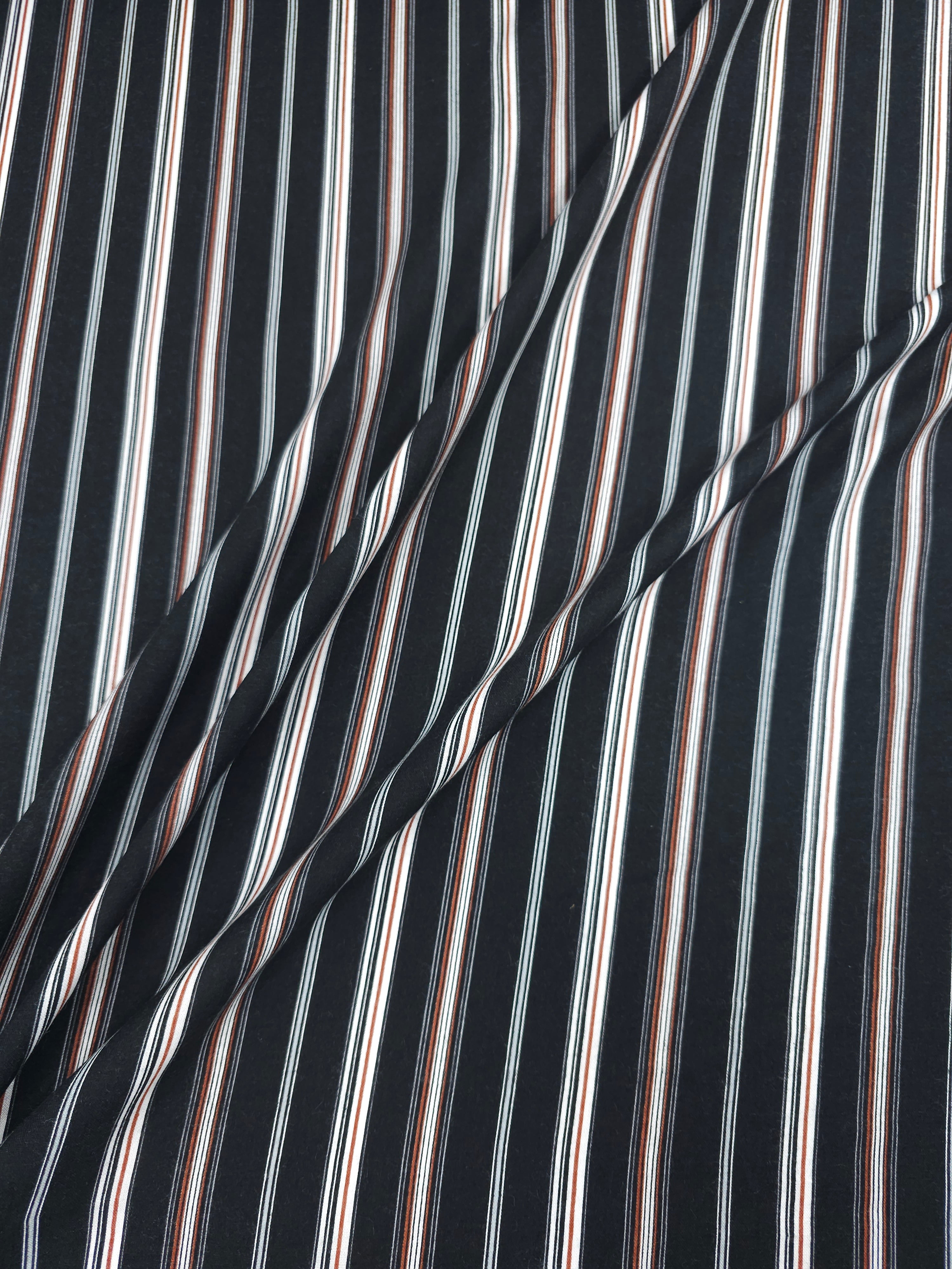 Black Irregular Stripe Viscose Challis