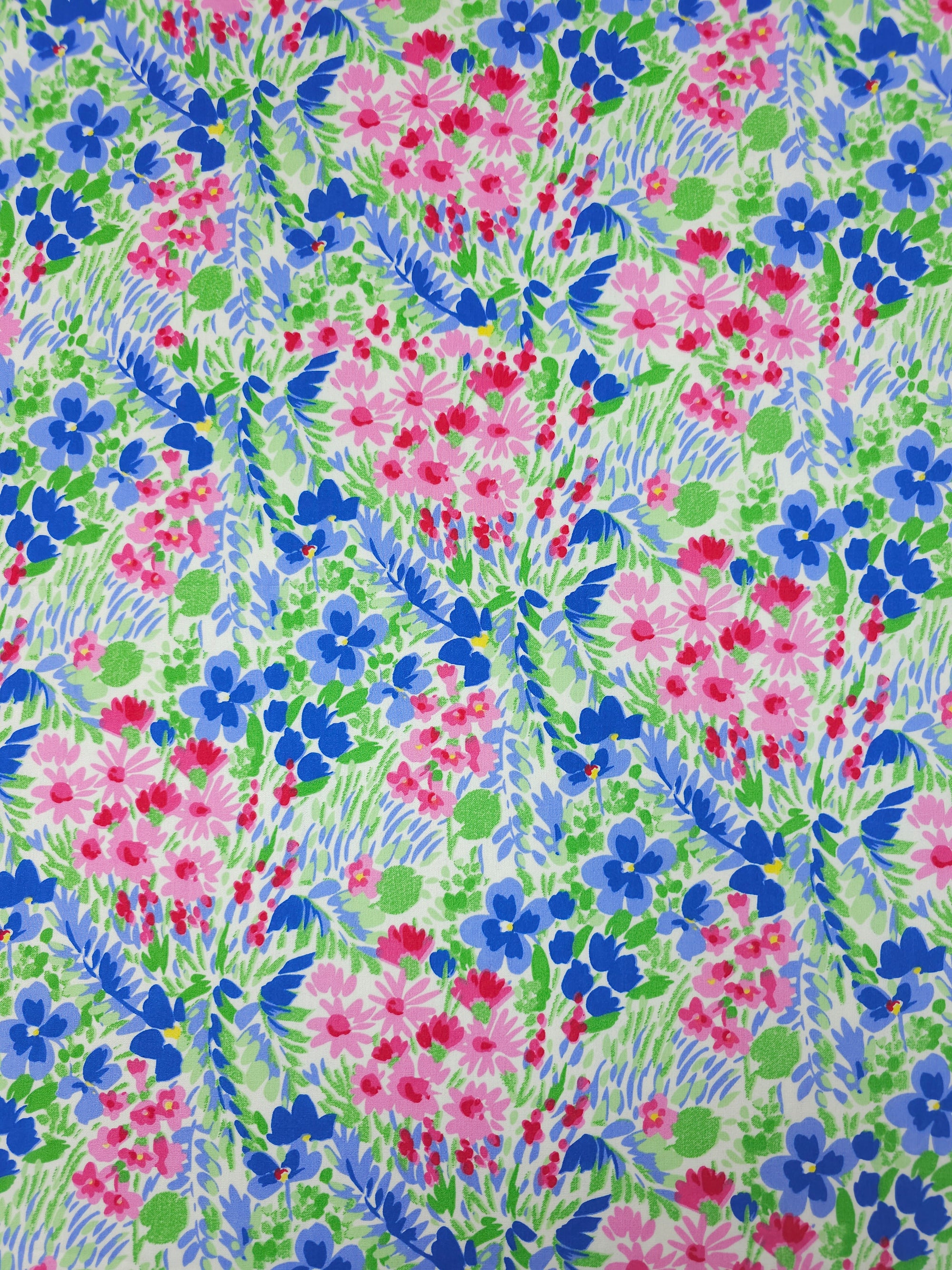 Pink/Blue Floral Party Bloom Viscose Crepe