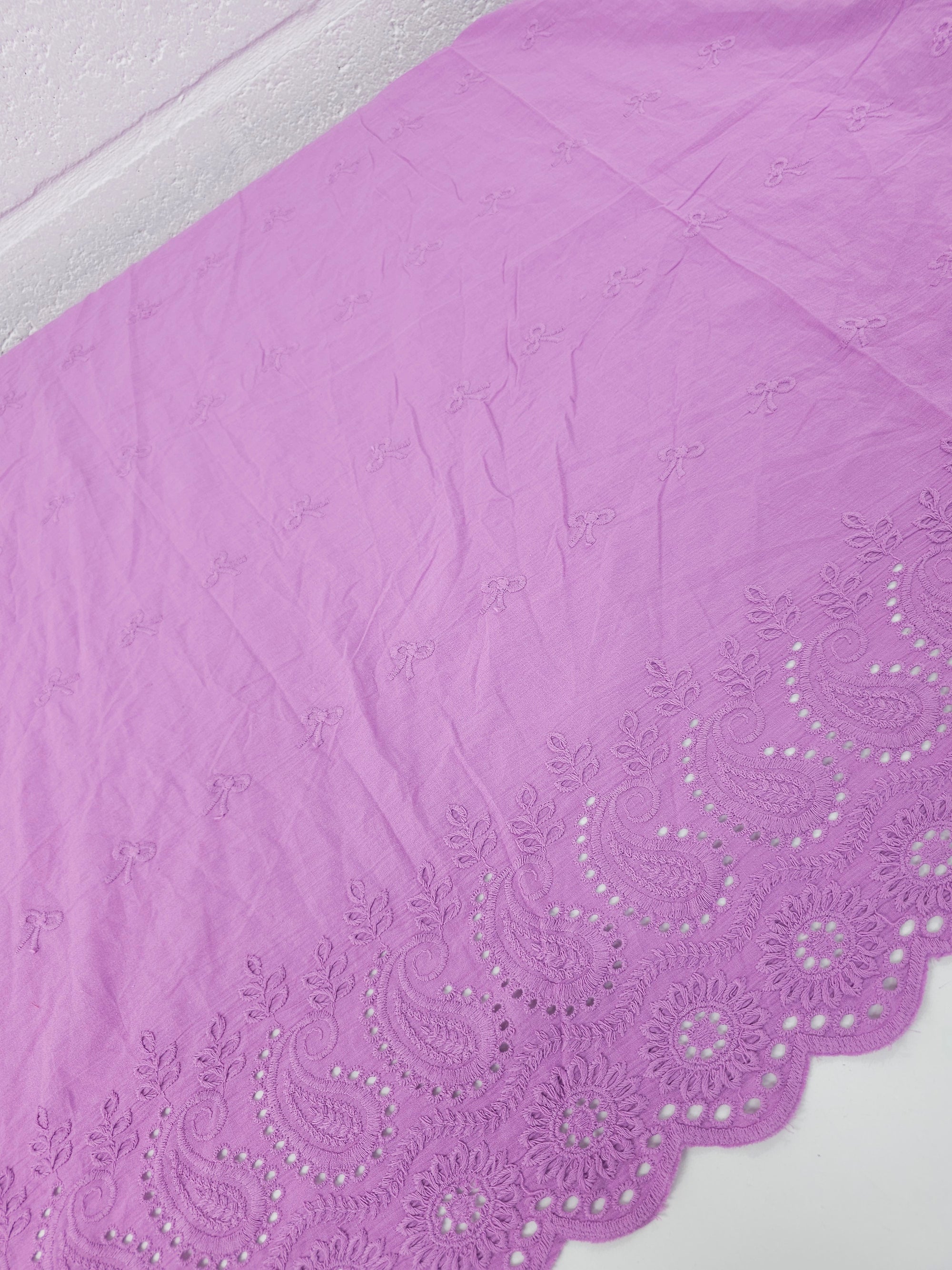 Purple Bow Floral Paisley Cambric Cotton Broderie Anglaise