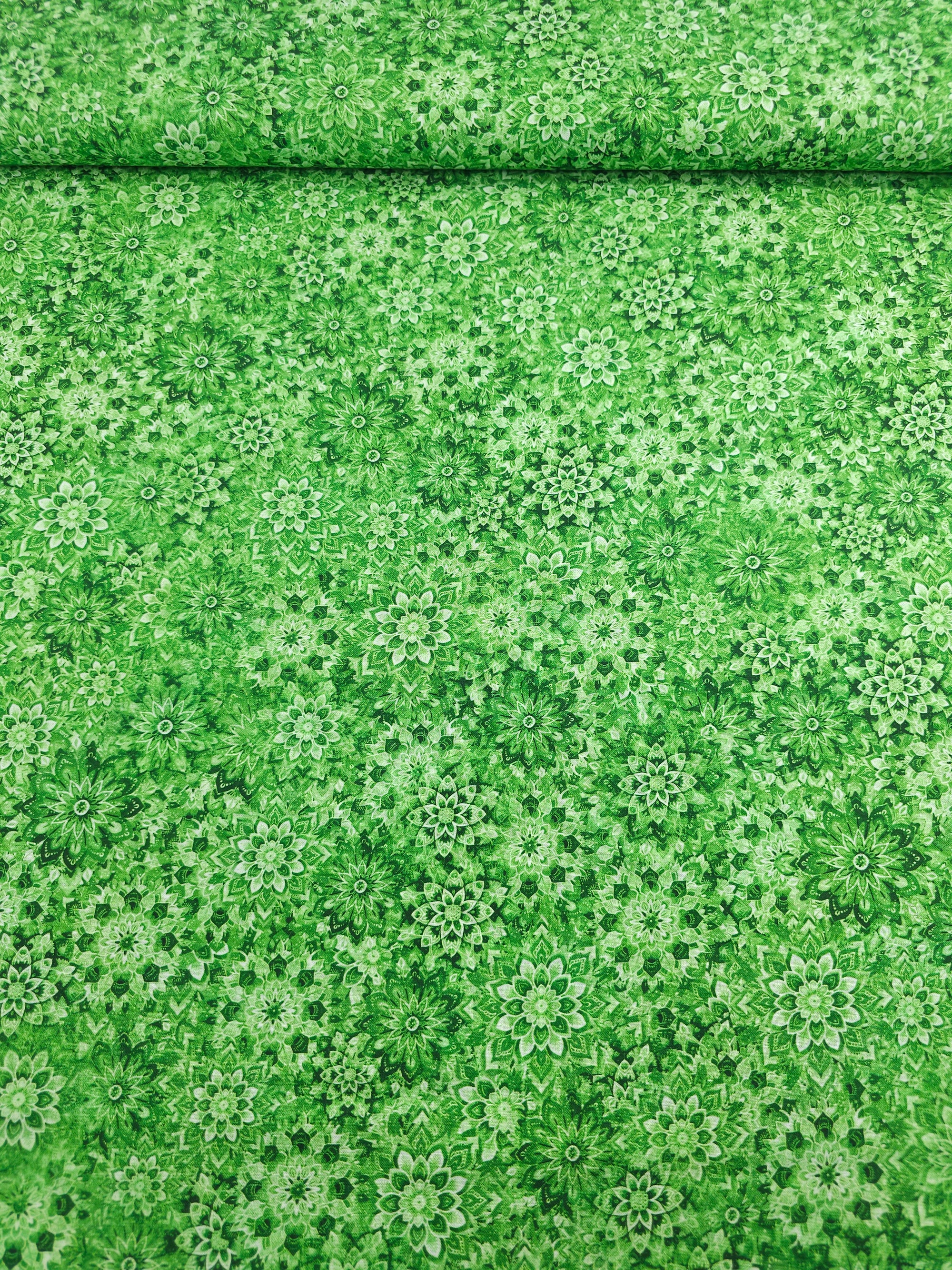 Light Green Dancing Dahlias Kaleidoscope 100% Cotton 106" *EXTRA WIDE*