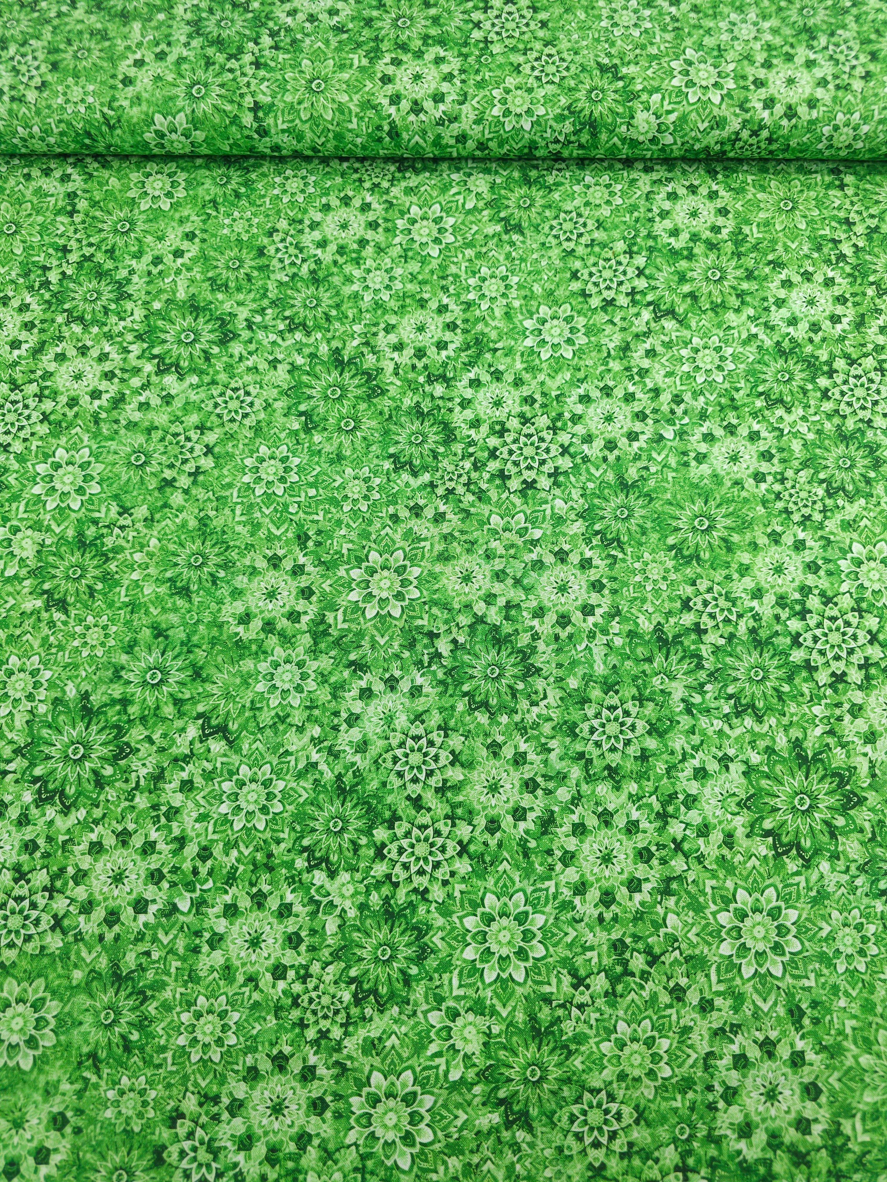 Light Green Dancing Dahlias Kaleidoscope 100% Cotton 106" *EXTRA WIDE*