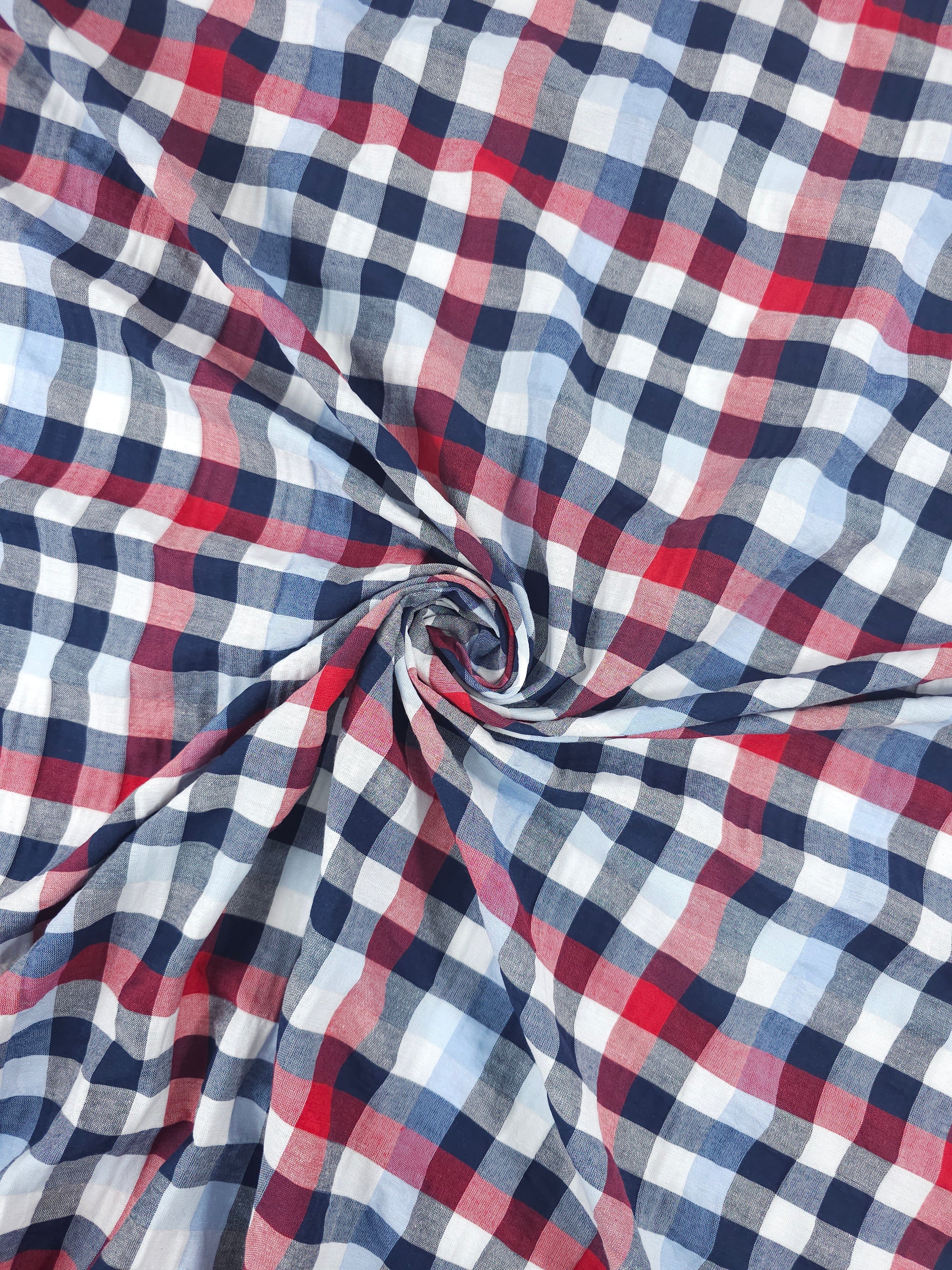 Red/Blue Gingham Crinkle Poly Cotton
