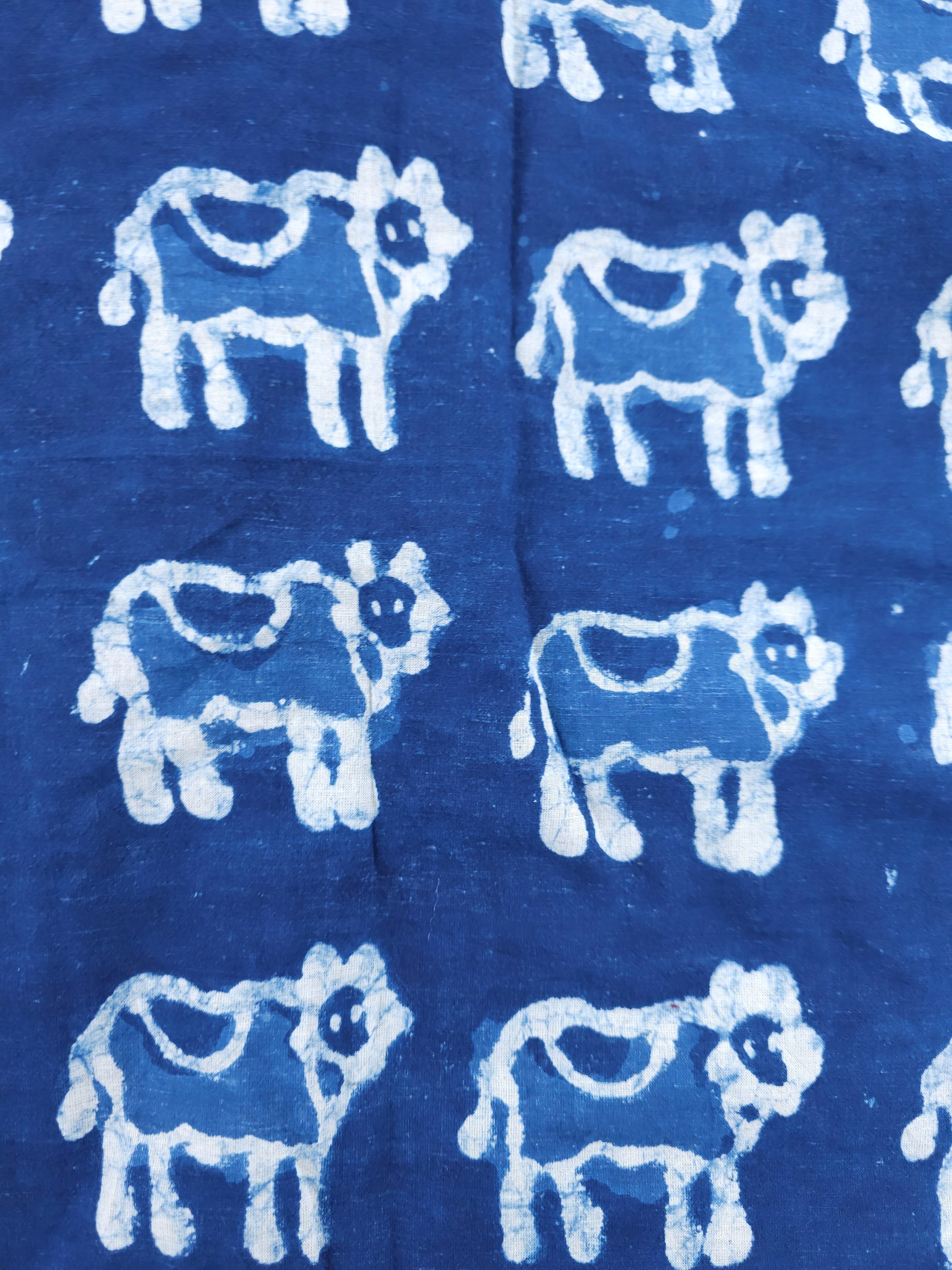 Indigo Cow Print Cotton - 6.1m Piece