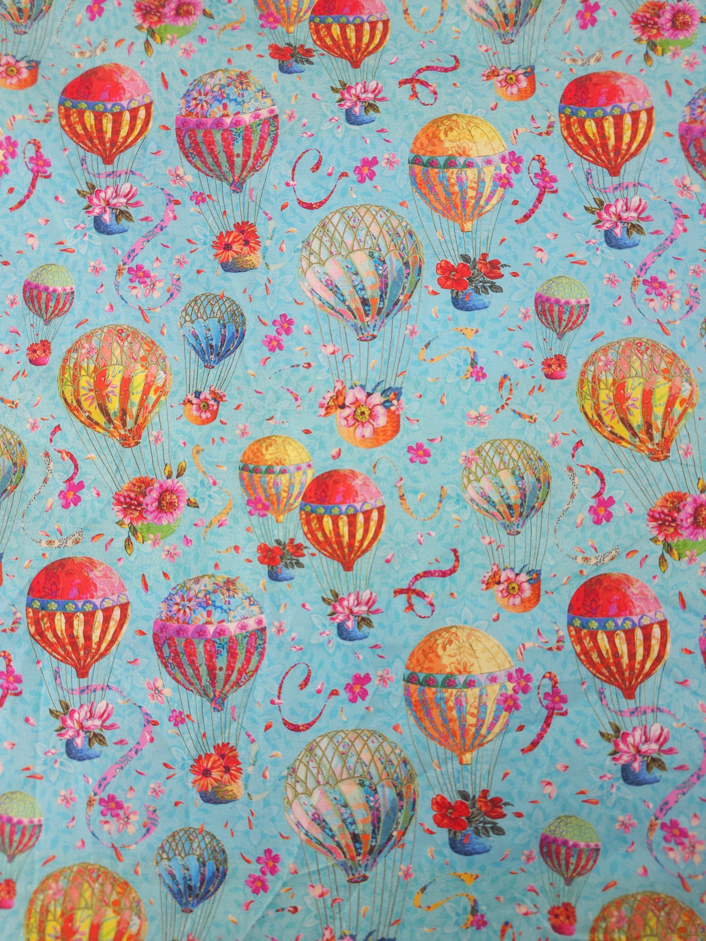 Light Blue Air Balloon Festival 100% Cotton - Odile Bailloeul