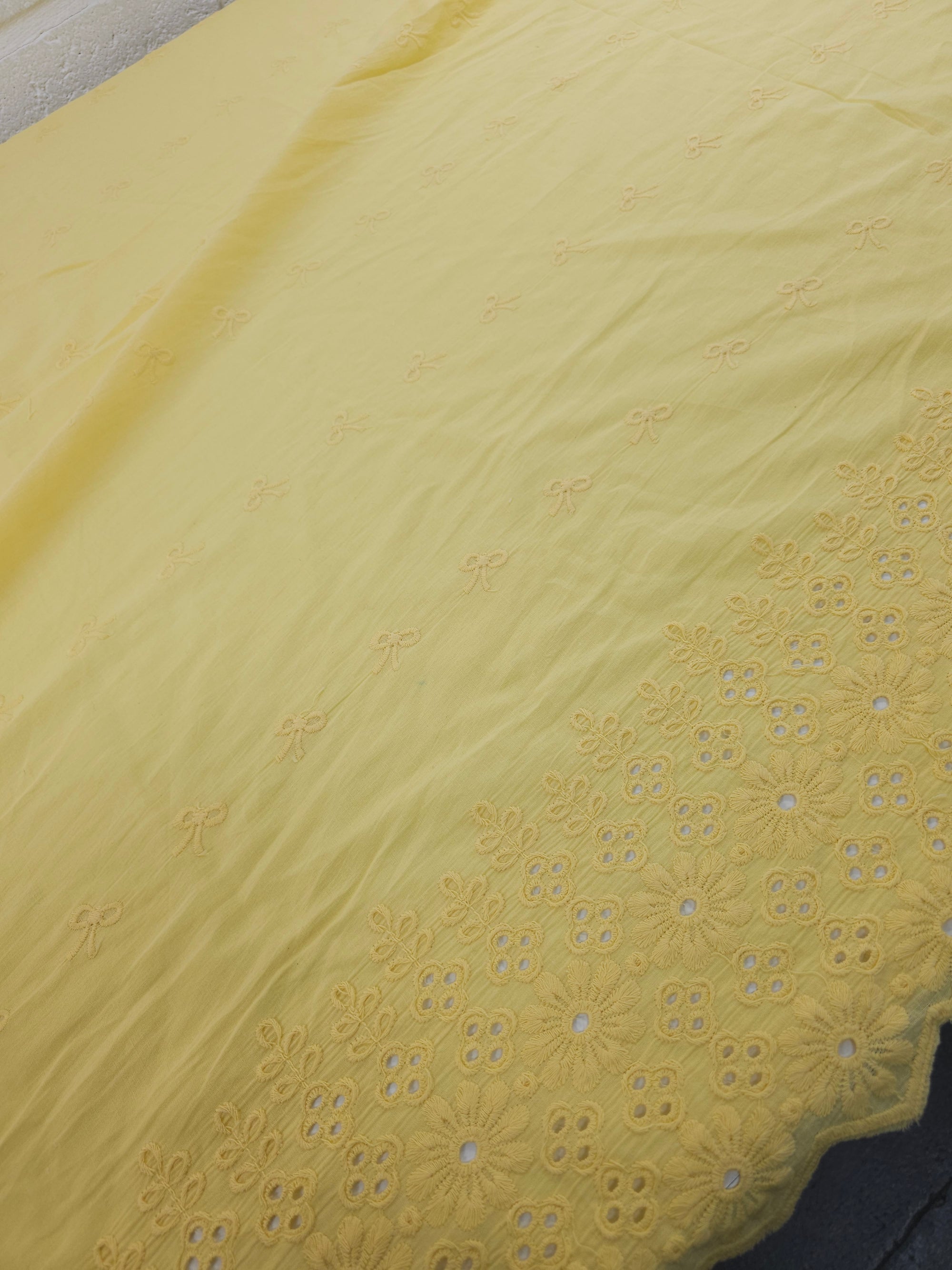 Butter Yellow Bow Floral Cambric Cotton Broderie Anglaise