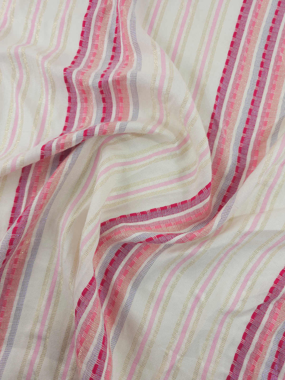 Pink/Gold Embroidered Lurex Stripe Lightweight Cotton Poly