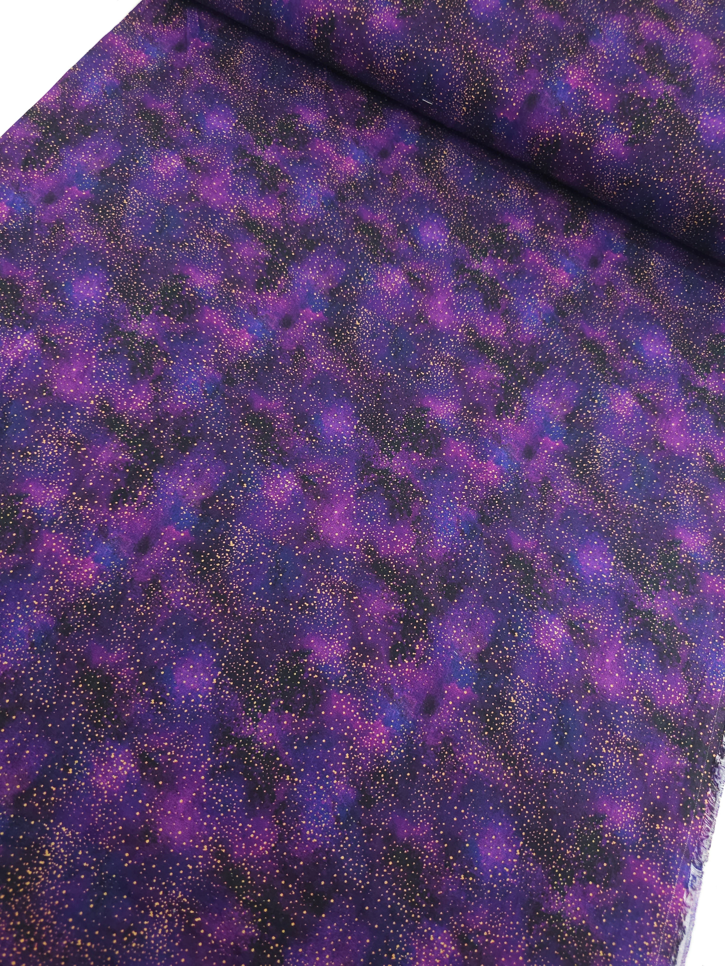 Midnight Purple/Gold Speckle Clouds 100% Cotton