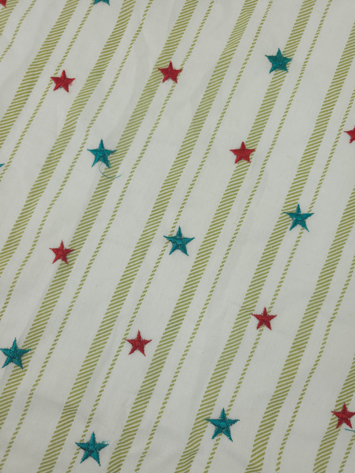 Green/Red Embroidered Star Stripe Flax Cotton