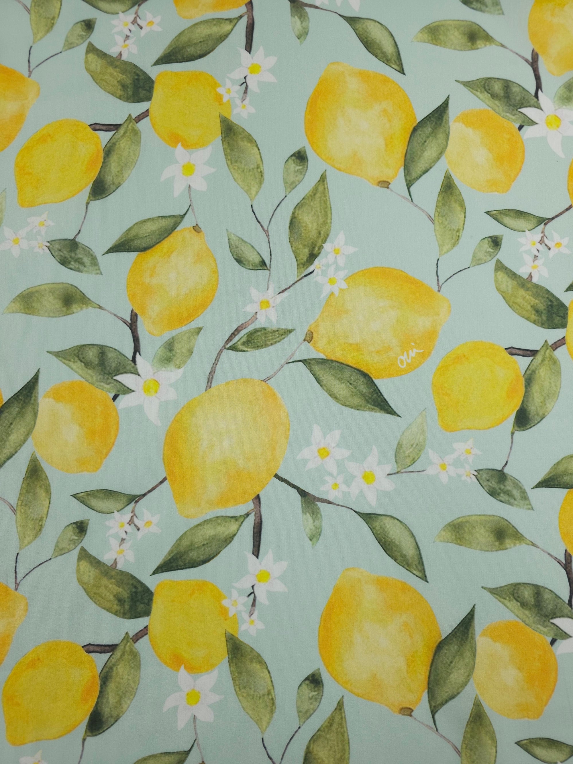 Lemon Daisy Branch Cotton Voile