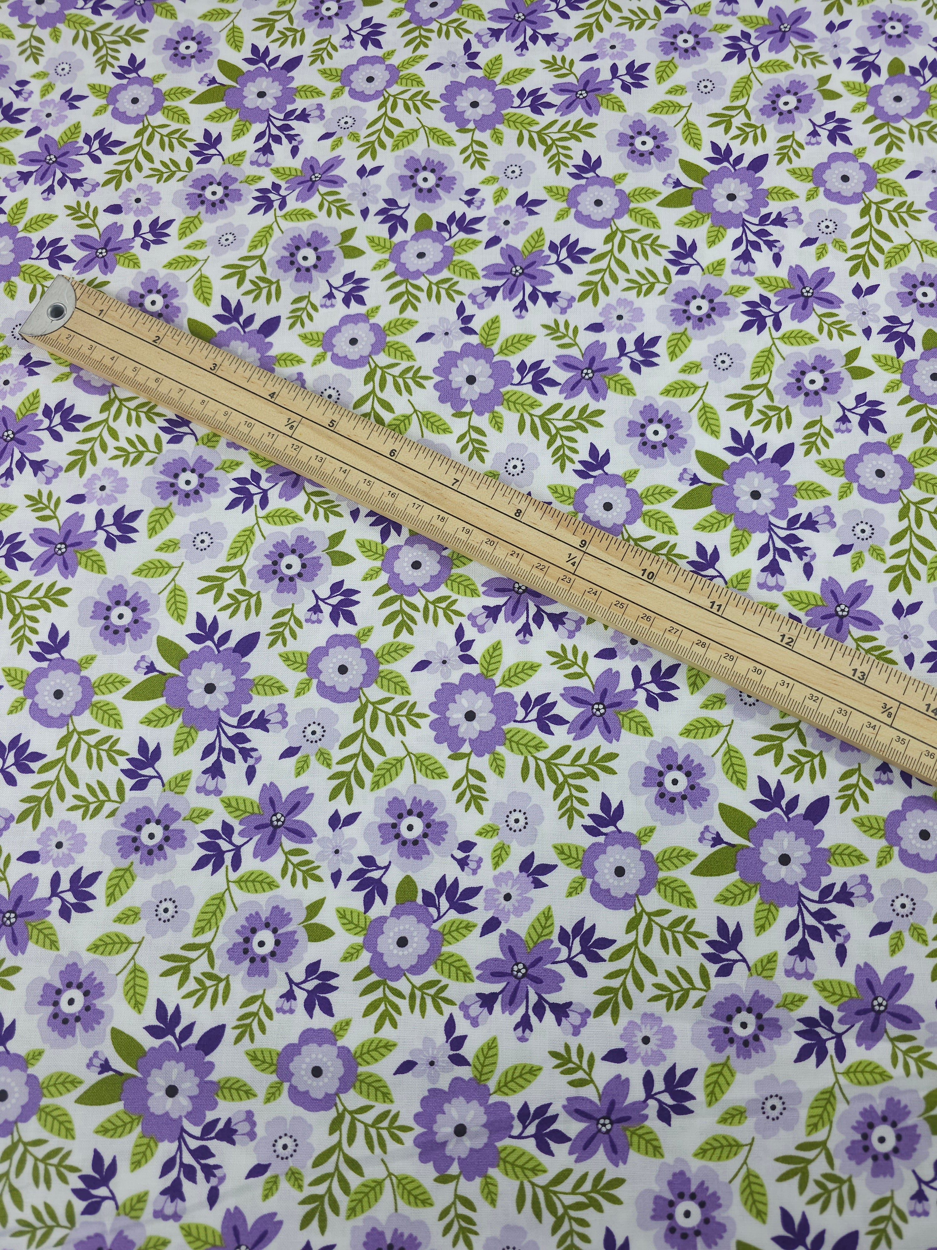 Small Lilac Garden Bloom Floral 100% Cotton
