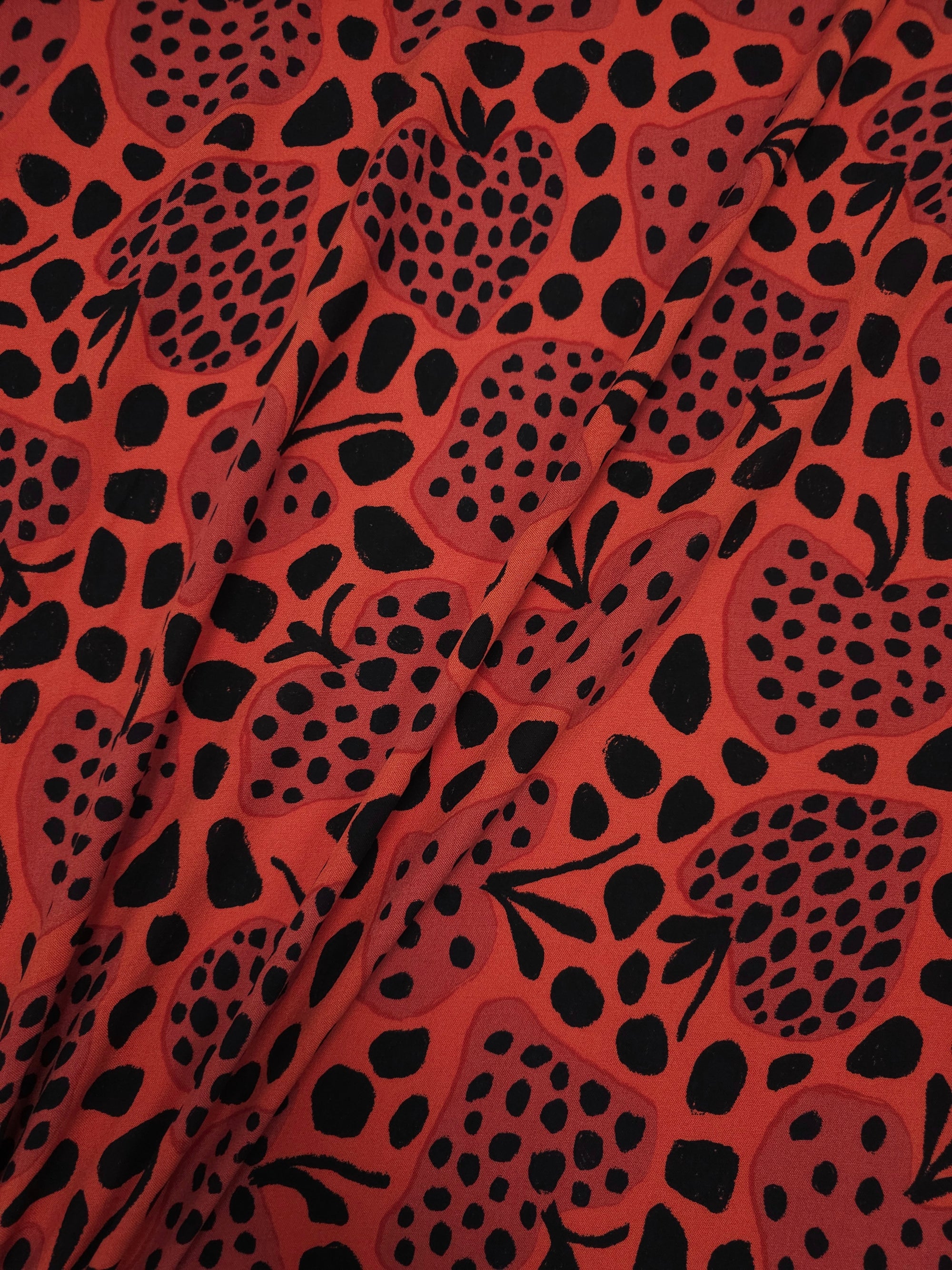 Red/Black Irregular Strawberry Viscose Challis