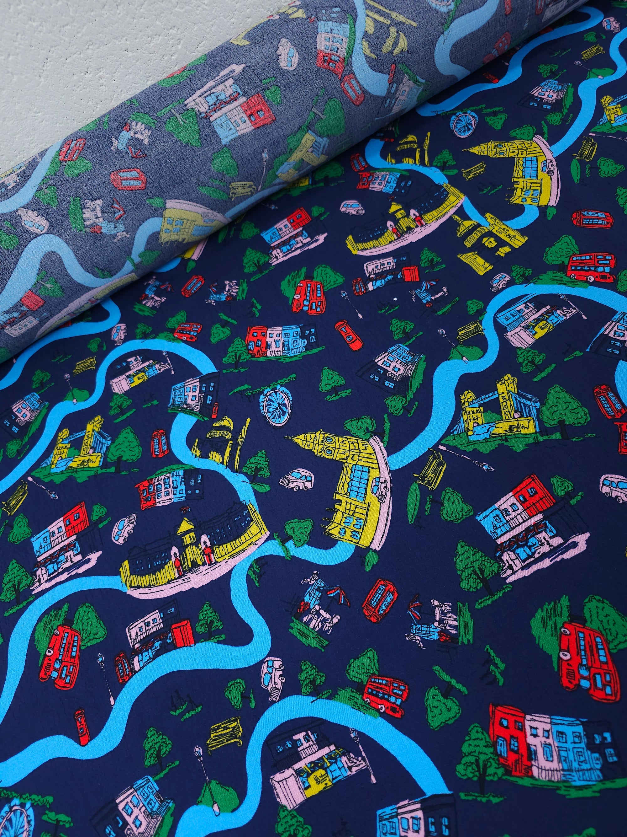 Navy London Attractions Viscose Crepe