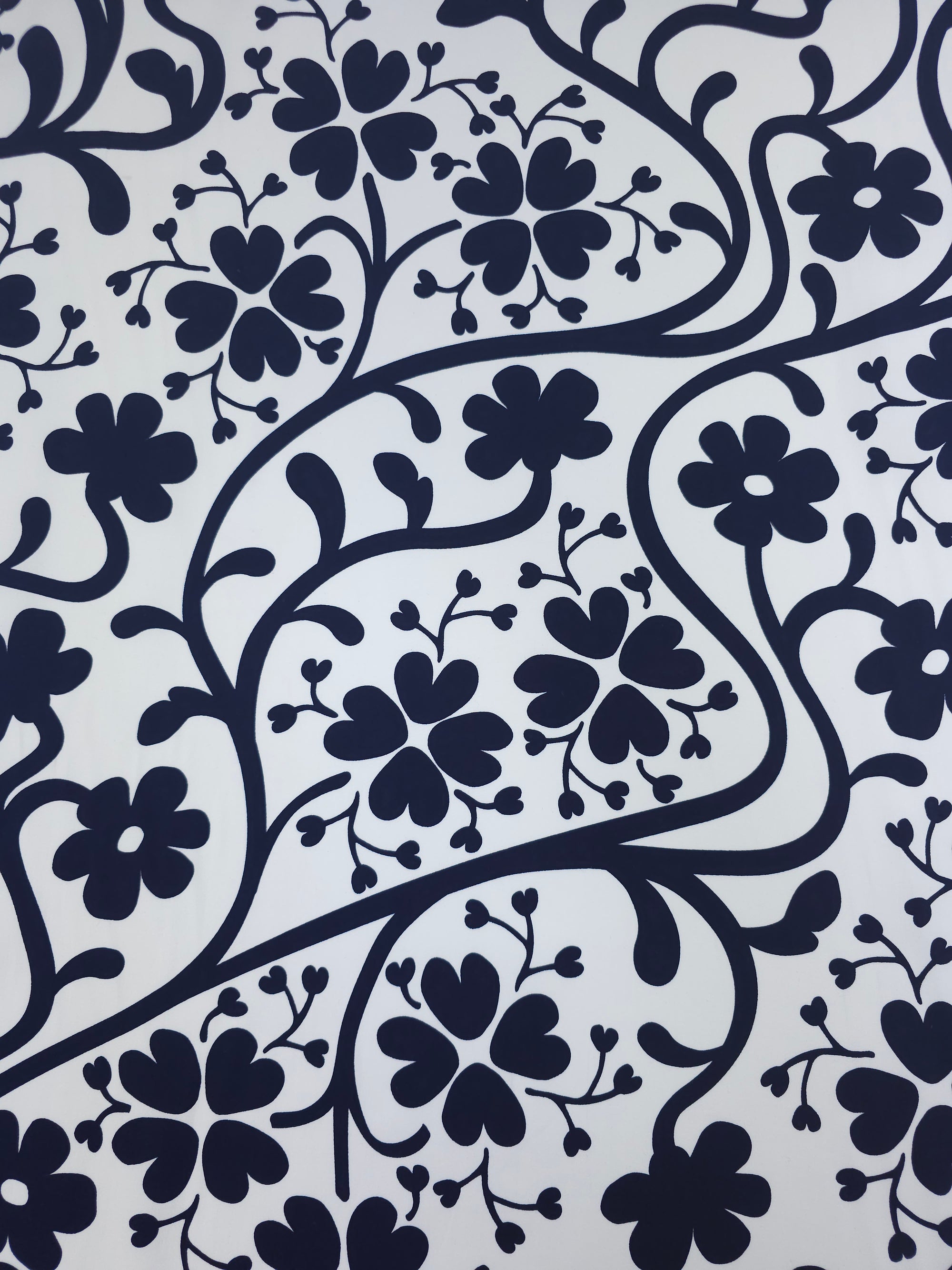 Navy/White Floral Clover Heart Lightweight Cotton Sateen *DEFECT*