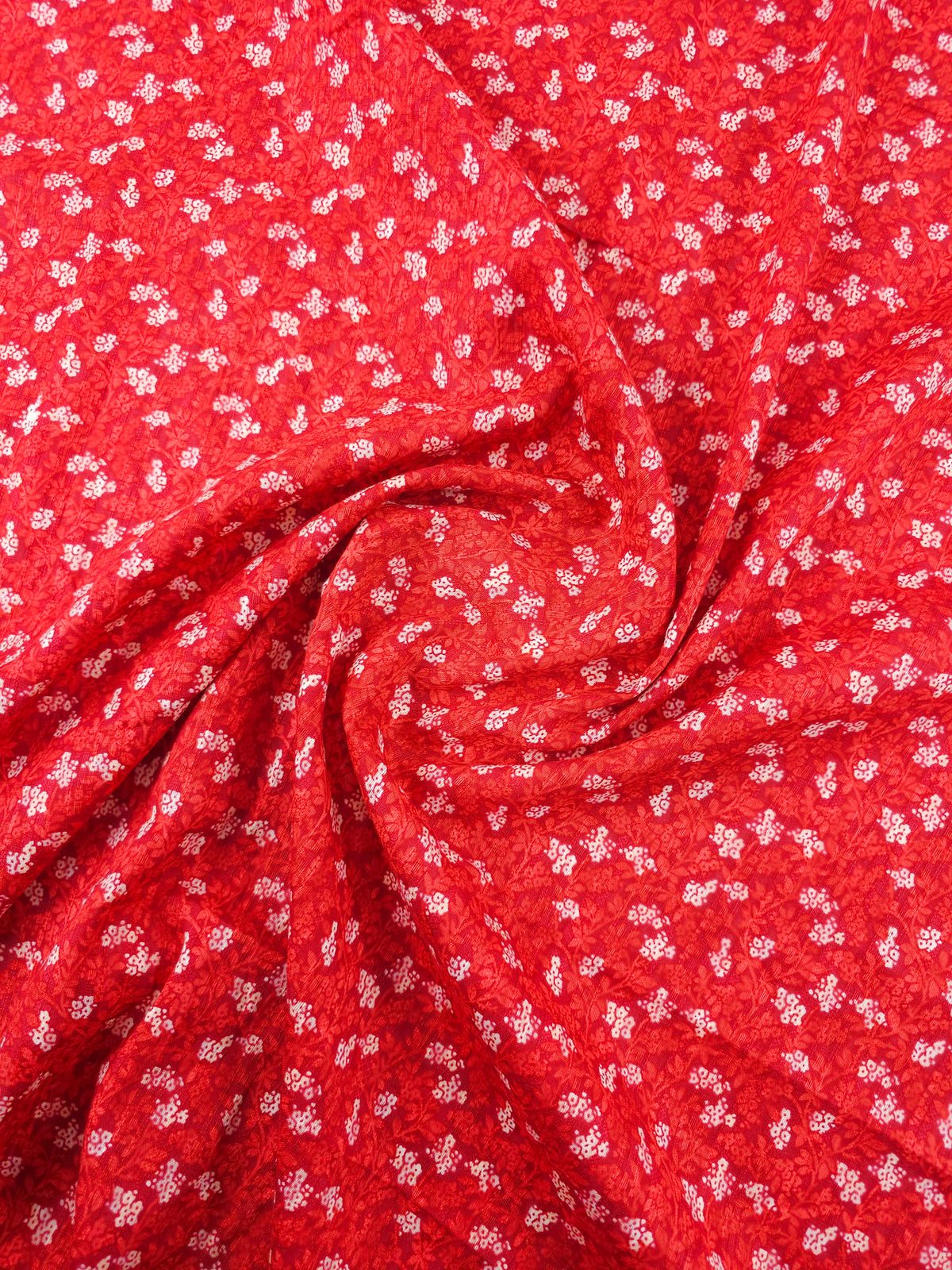Red/Ivory Ditsy Floral Splodge Textured Viscose