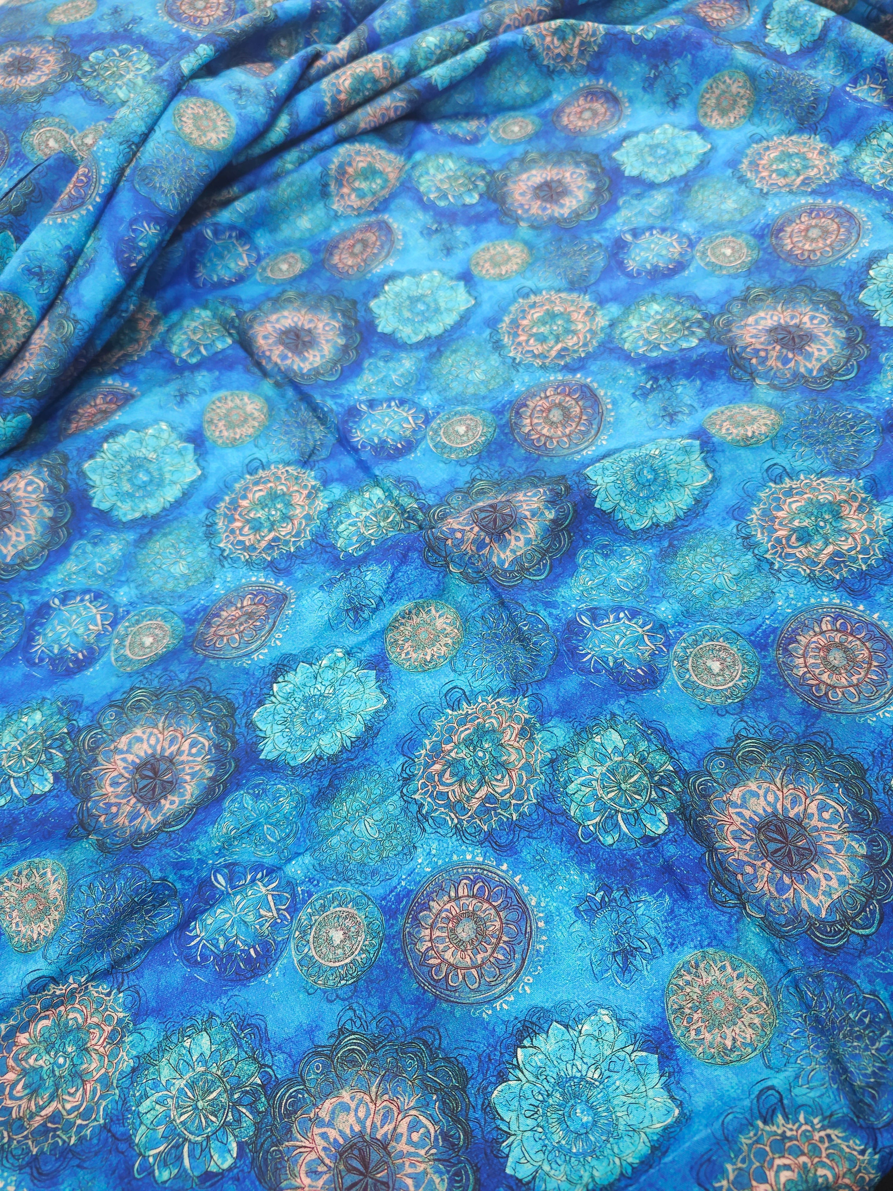 Blue Spiral Medallion 100% Cotton 110” *EXTRA WIDE*