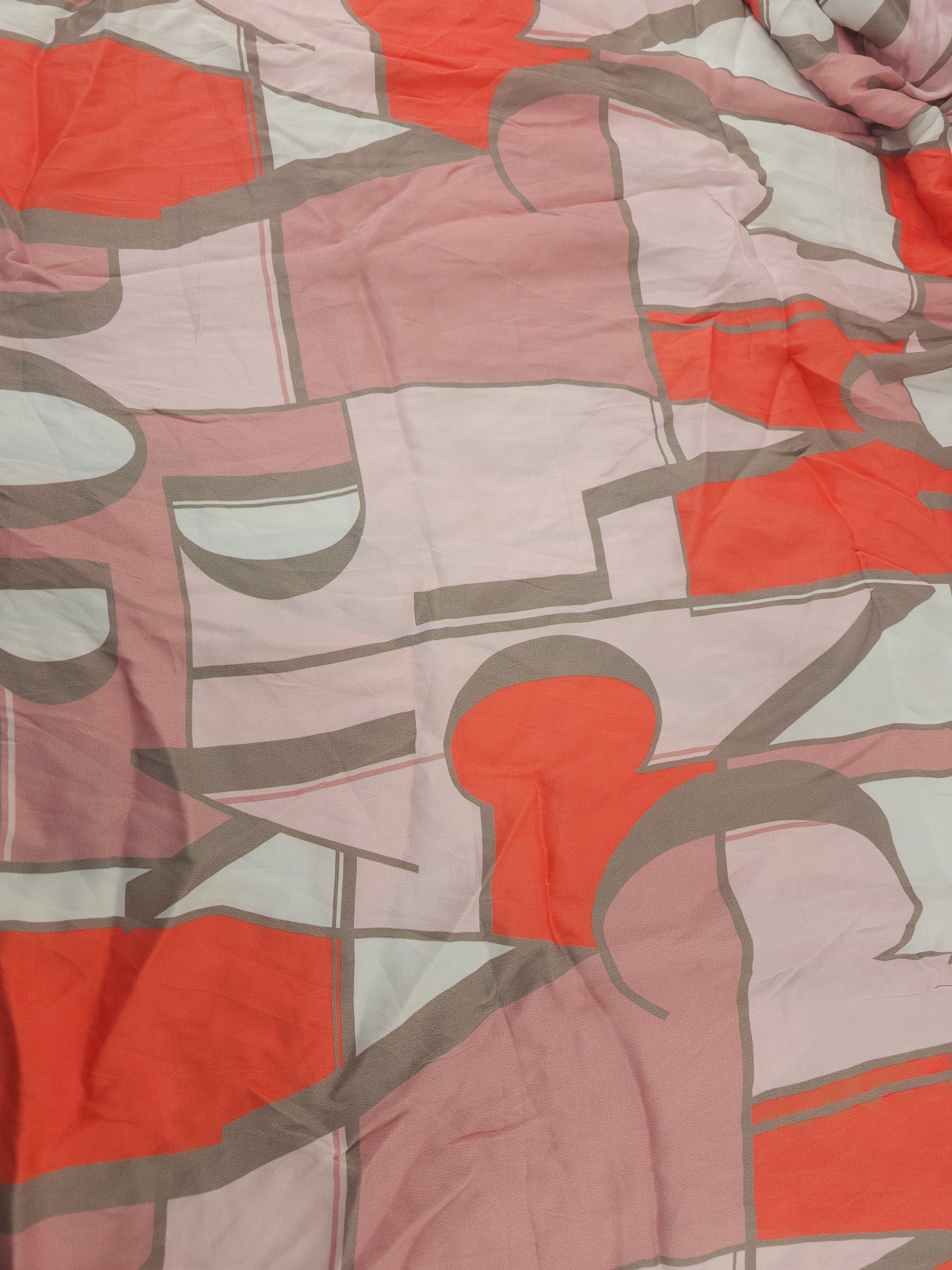 Salmon geometric lettering Viscose sateen- 2.3m piece
