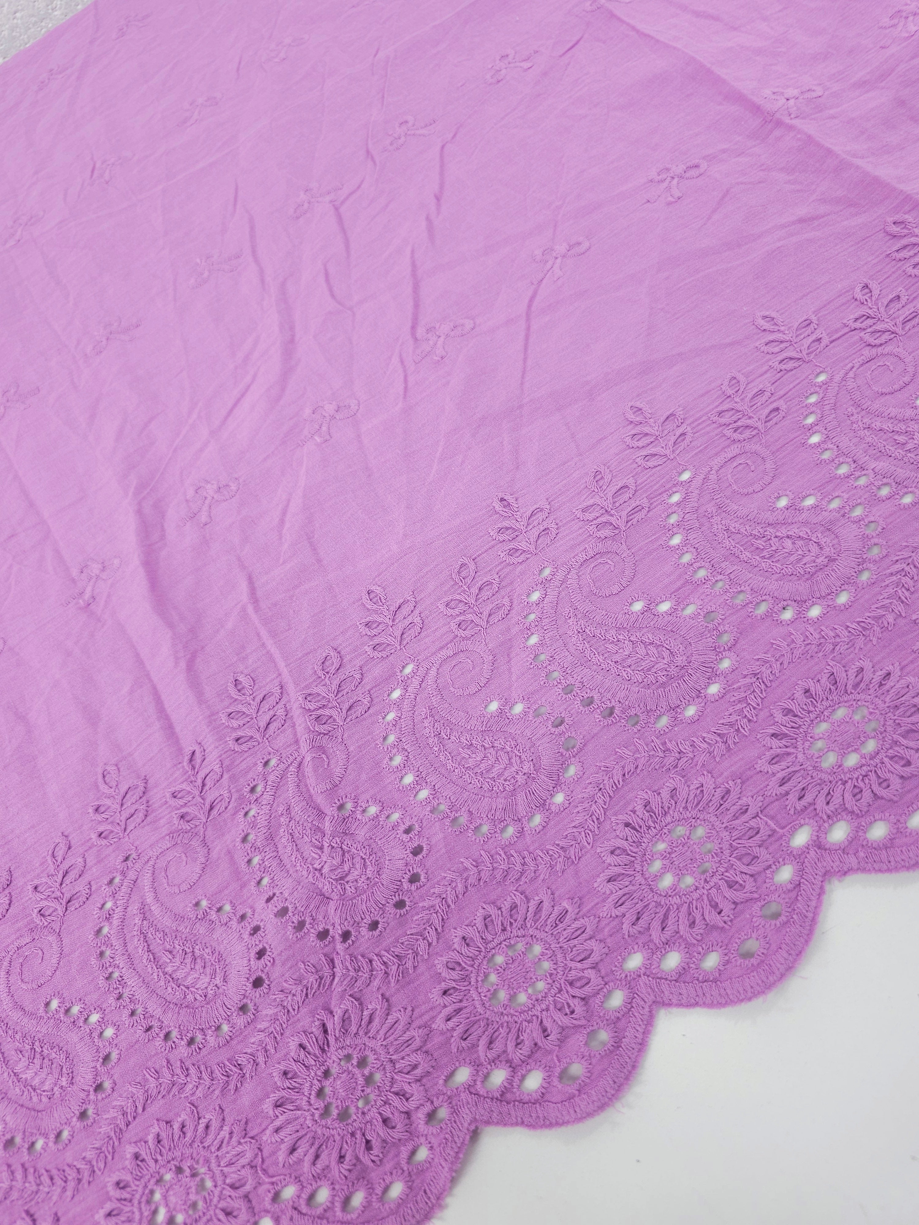 Purple Bow Floral Paisley Cambric Cotton Broderie Anglaise