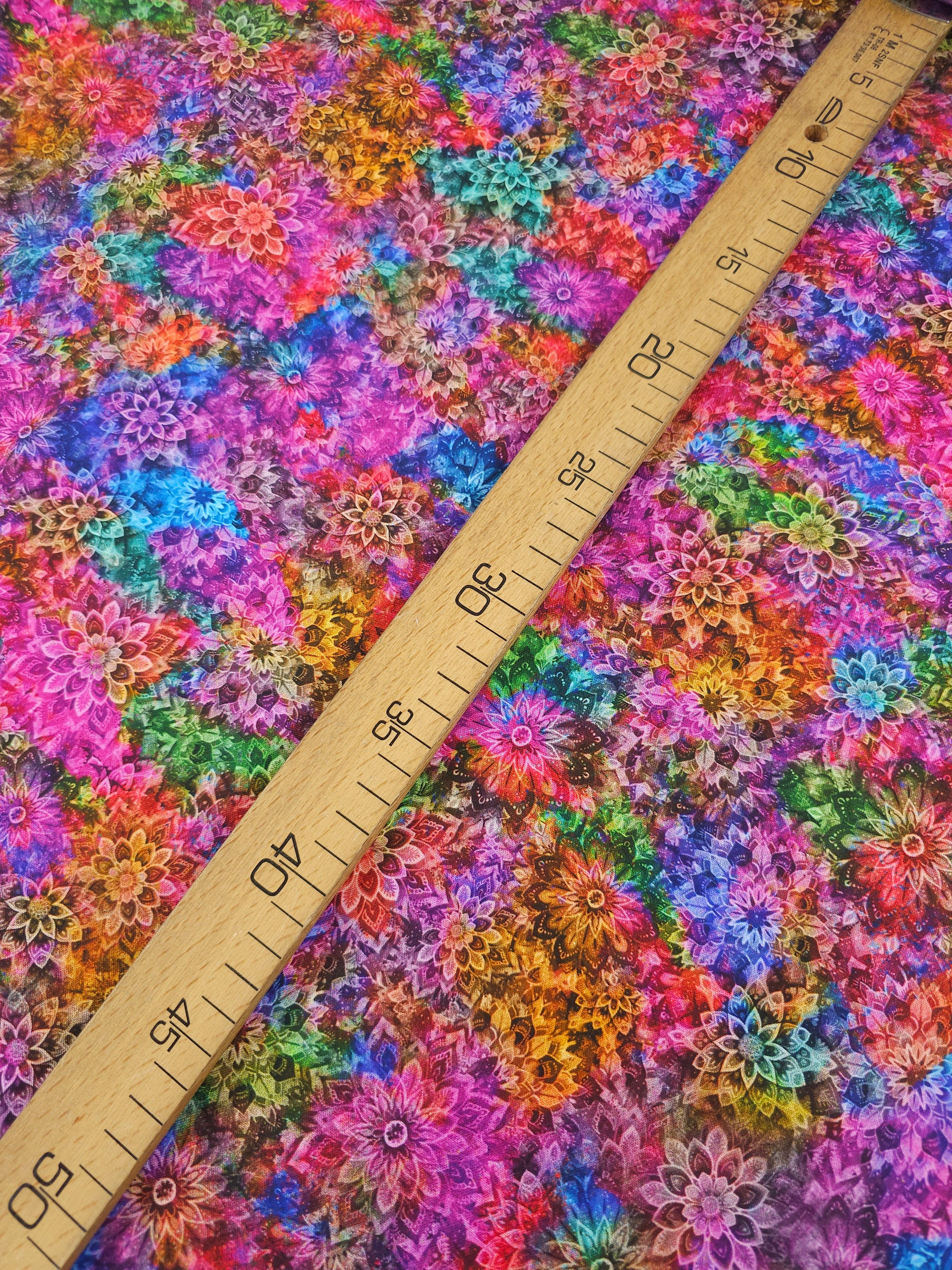 Deep Multicolour Dancing Dahlias Kaleidoscope 100% Cotton