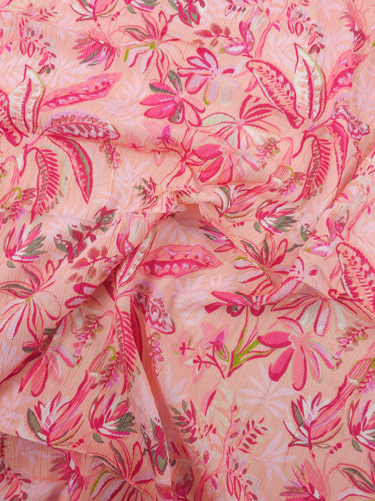 Hot Pink/Peach Fiesta Floral Crinkle Viscose
