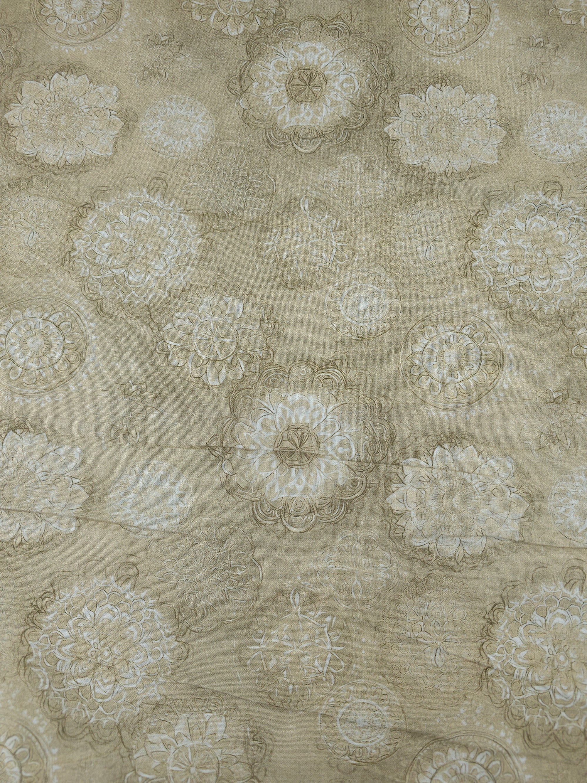 Pale Beige Spiral Medallion 100% Cotton 106” *EXTRA WIDE*