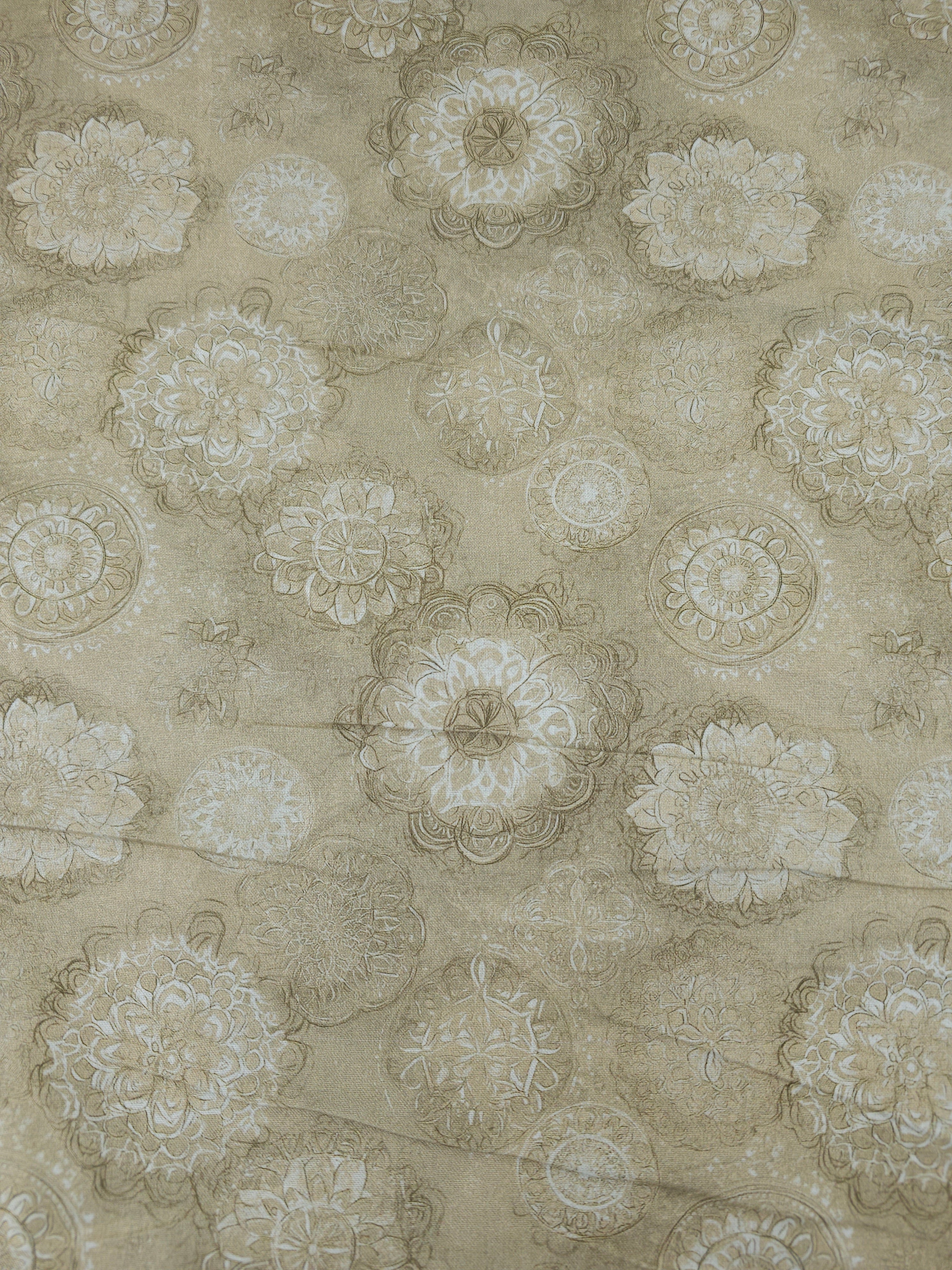 Pale Beige Spiral Medallion 100% Cotton 106” *EXTRA WIDE*