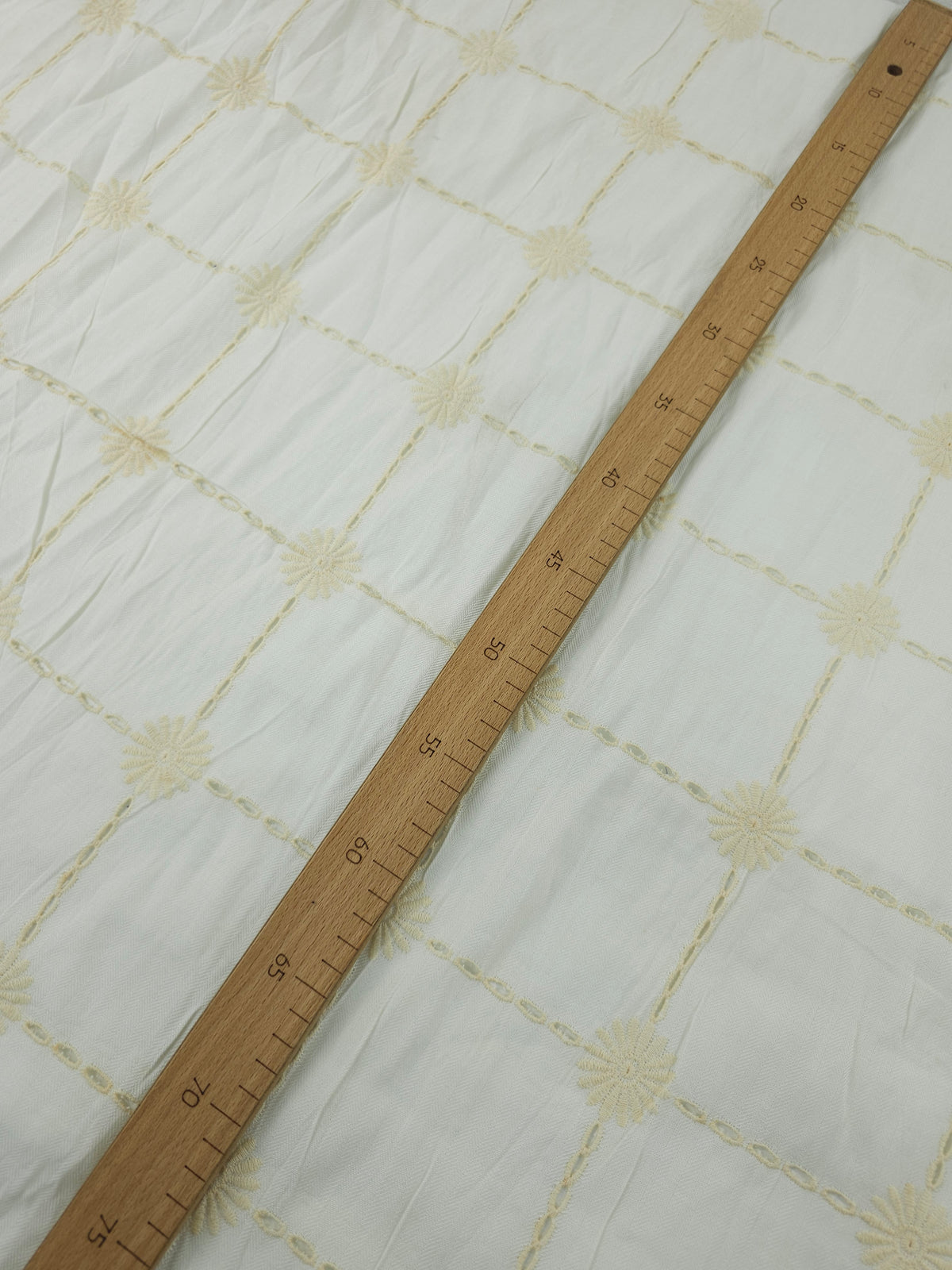 Ivory/Cream Flower Grid Viscose Linen Broderie Anglaise